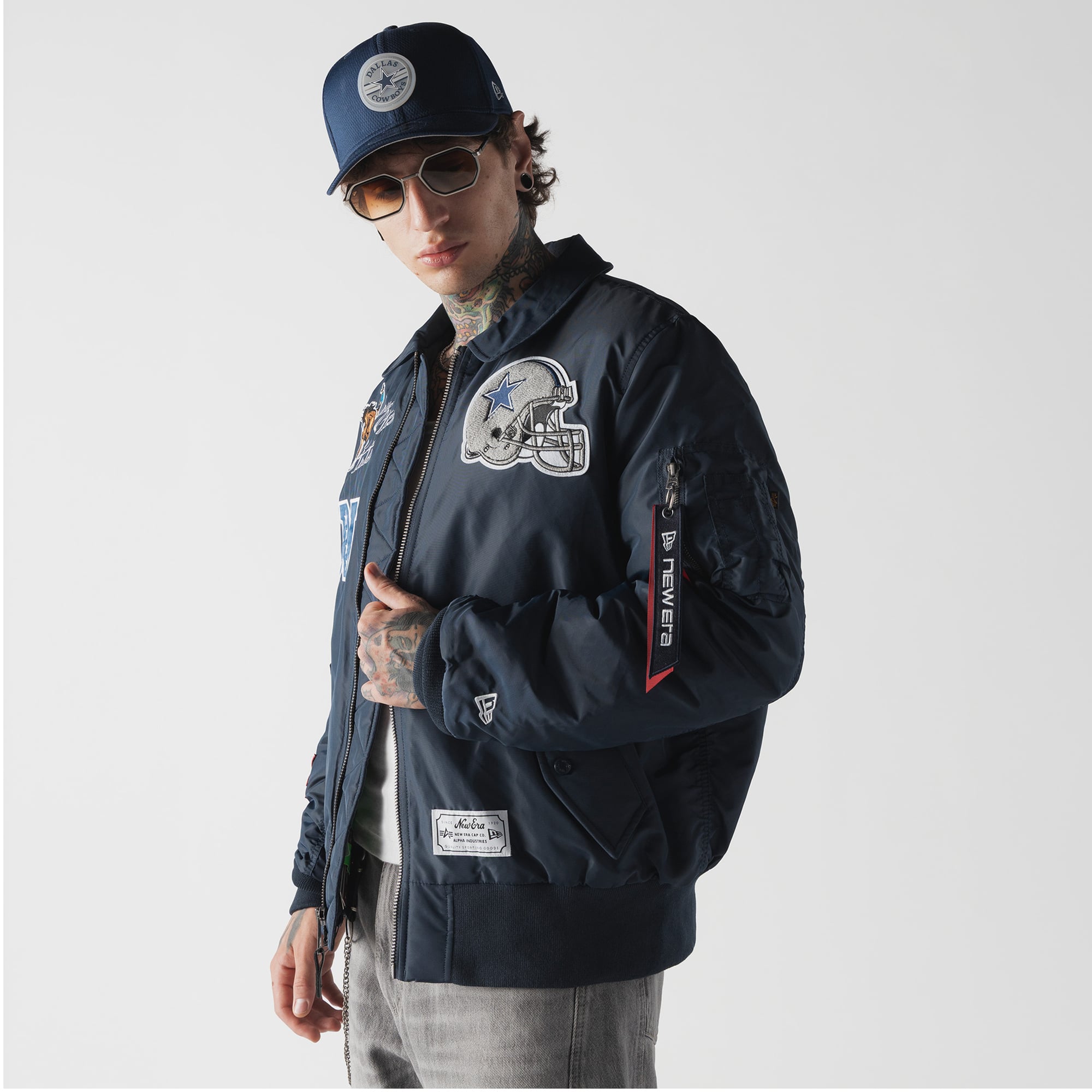 Veste bomber zippée New Era x Alpha Industries bleu marine Dallas Cowboys MA-1 pour homme