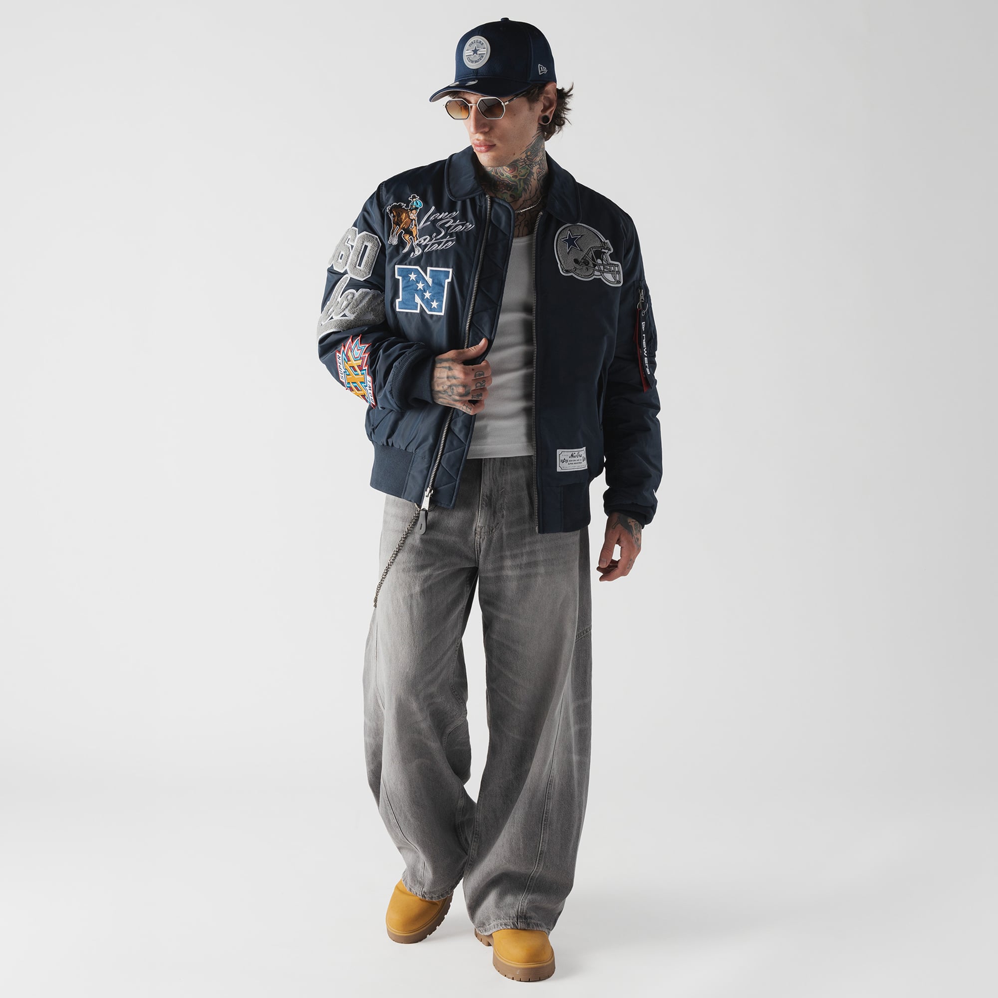 Veste bomber zippée New Era x Alpha Industries bleu marine Dallas Cowboys MA-1 pour homme