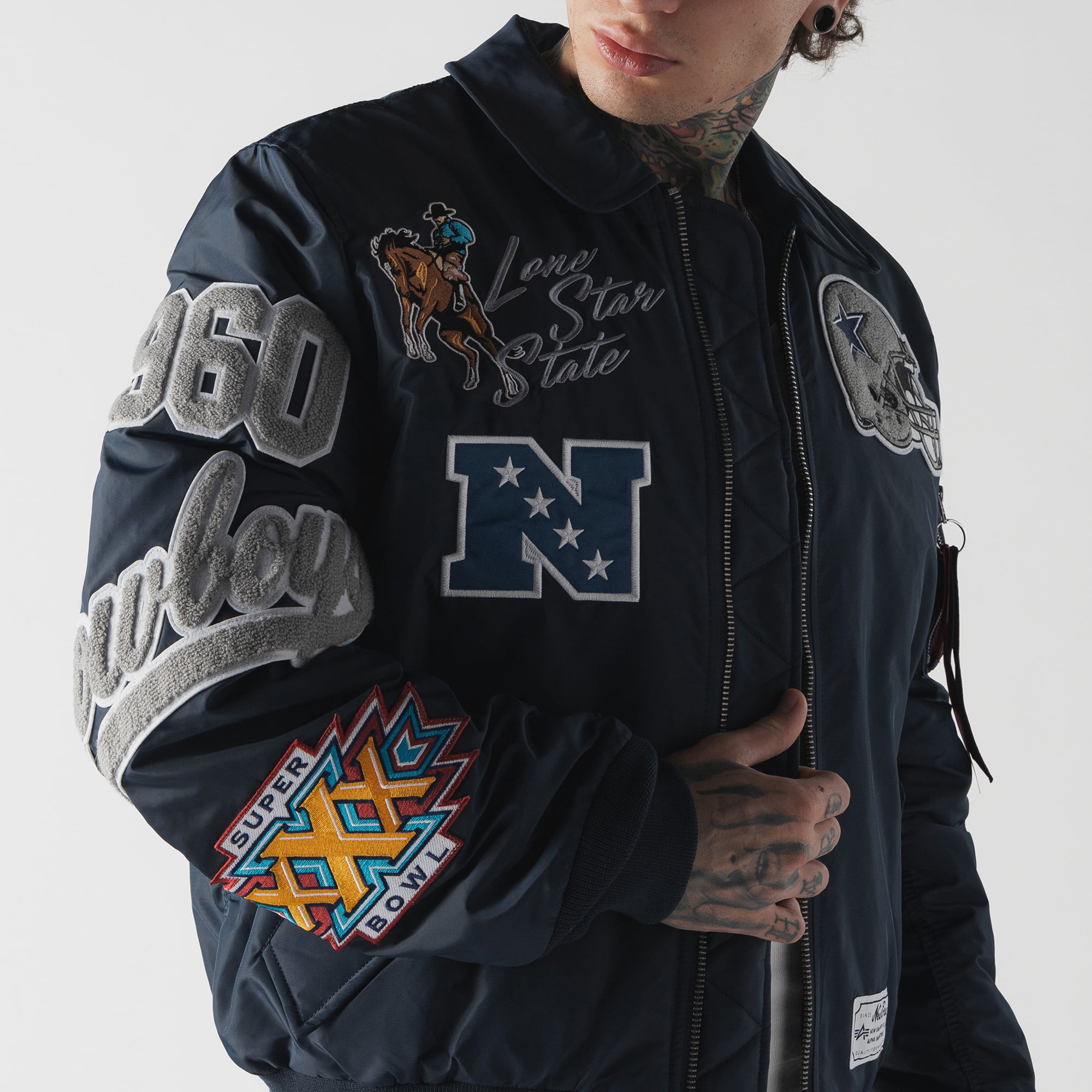 Veste bomber zippée New Era x Alpha Industries bleu marine Dallas Cowboys MA-1 pour homme