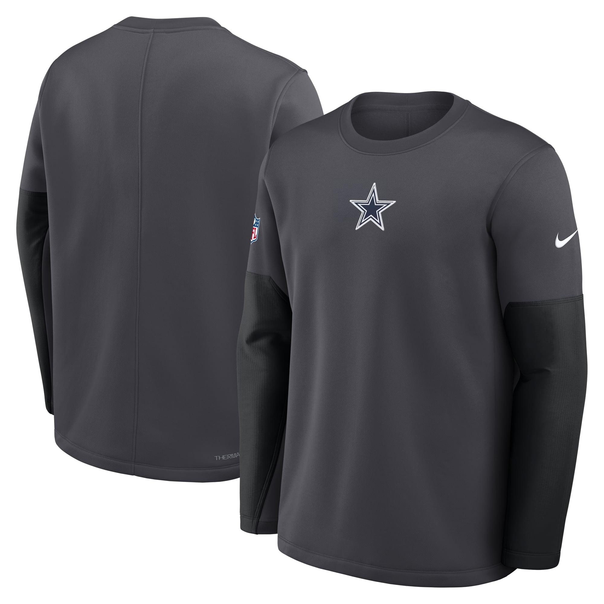 Men's Nike White Dallas Cowboys Sideline Coaches Midweight Therma-FIT Crew Pullover