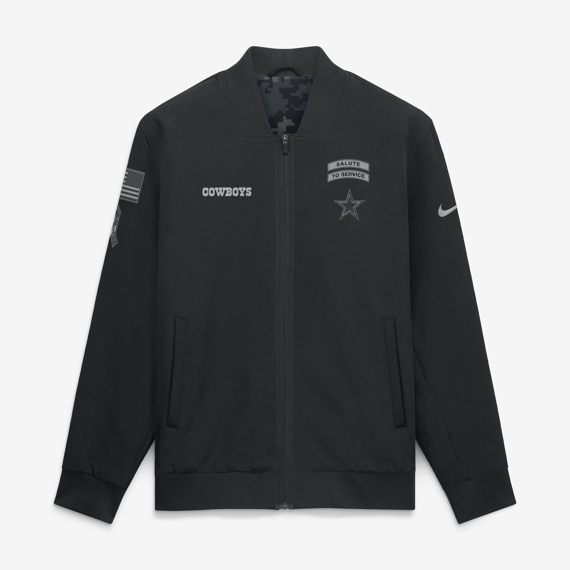 Veste bomber zippée intégrale Nike Dallas Cowboys 2026 Salute to Service Sideline noire pour homme