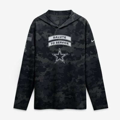  Dallas Cowboys Nike 2026 Salute to Service Sideline Lightweight Hooded Dri-FIT Long Sleeve Top - Black