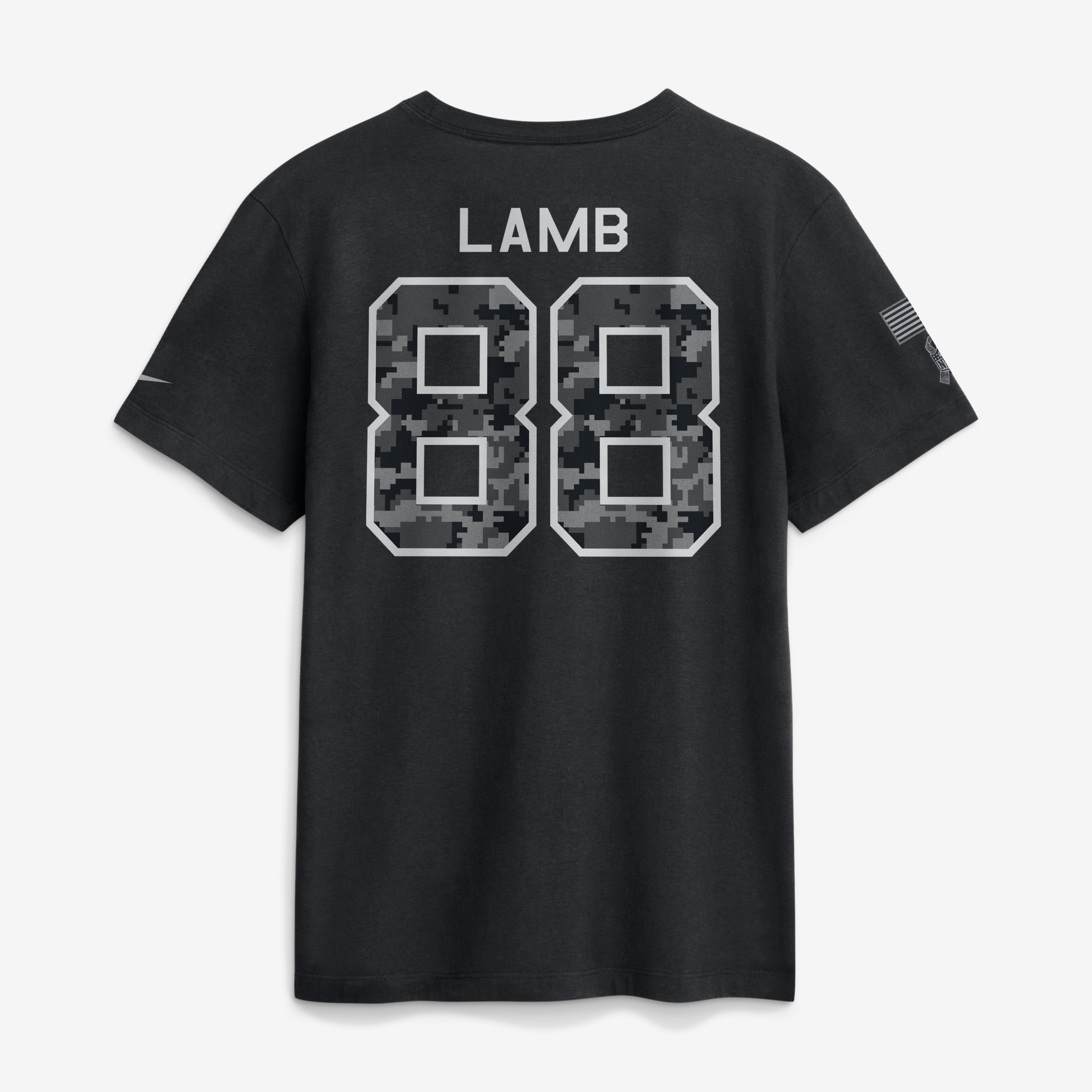 T-shirt Nike CeeDee Lamb noir Dallas Cowboys 2026 Salute to Service pour homme, avec nom et numéro
