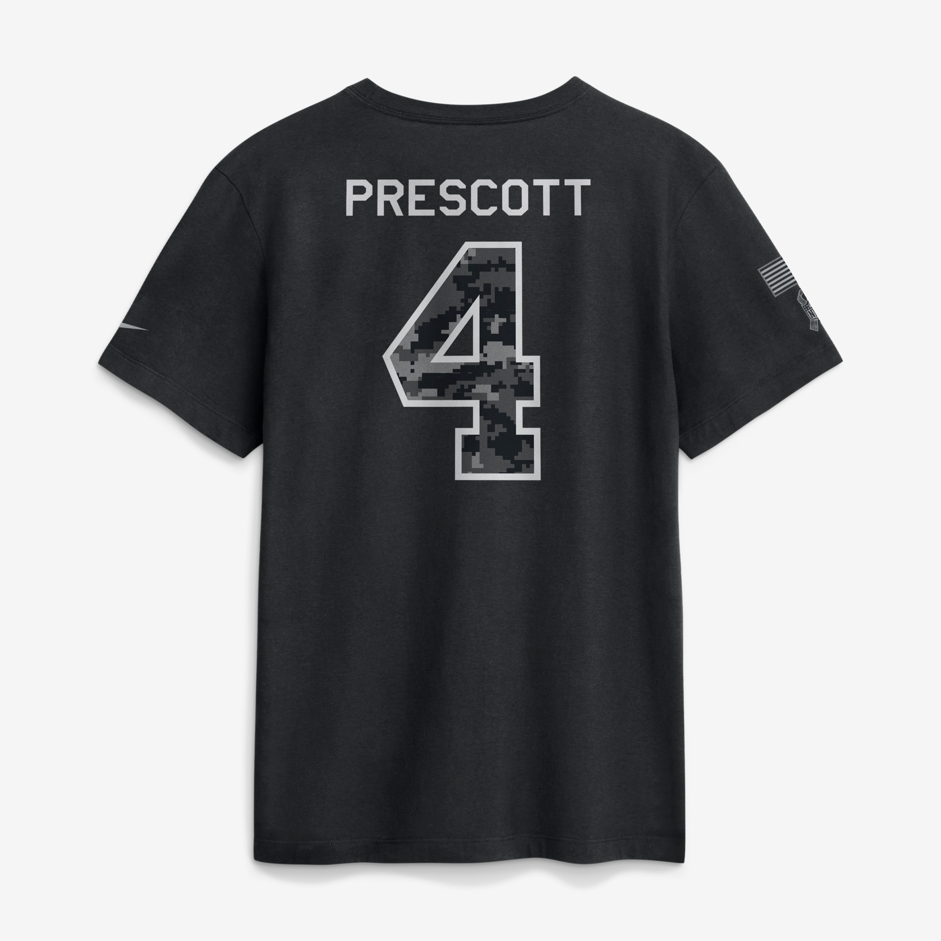T-shirt Nike Dak Prescott noir Dallas Cowboys 2026 Salute to Service pour homme, avec nom et numéro