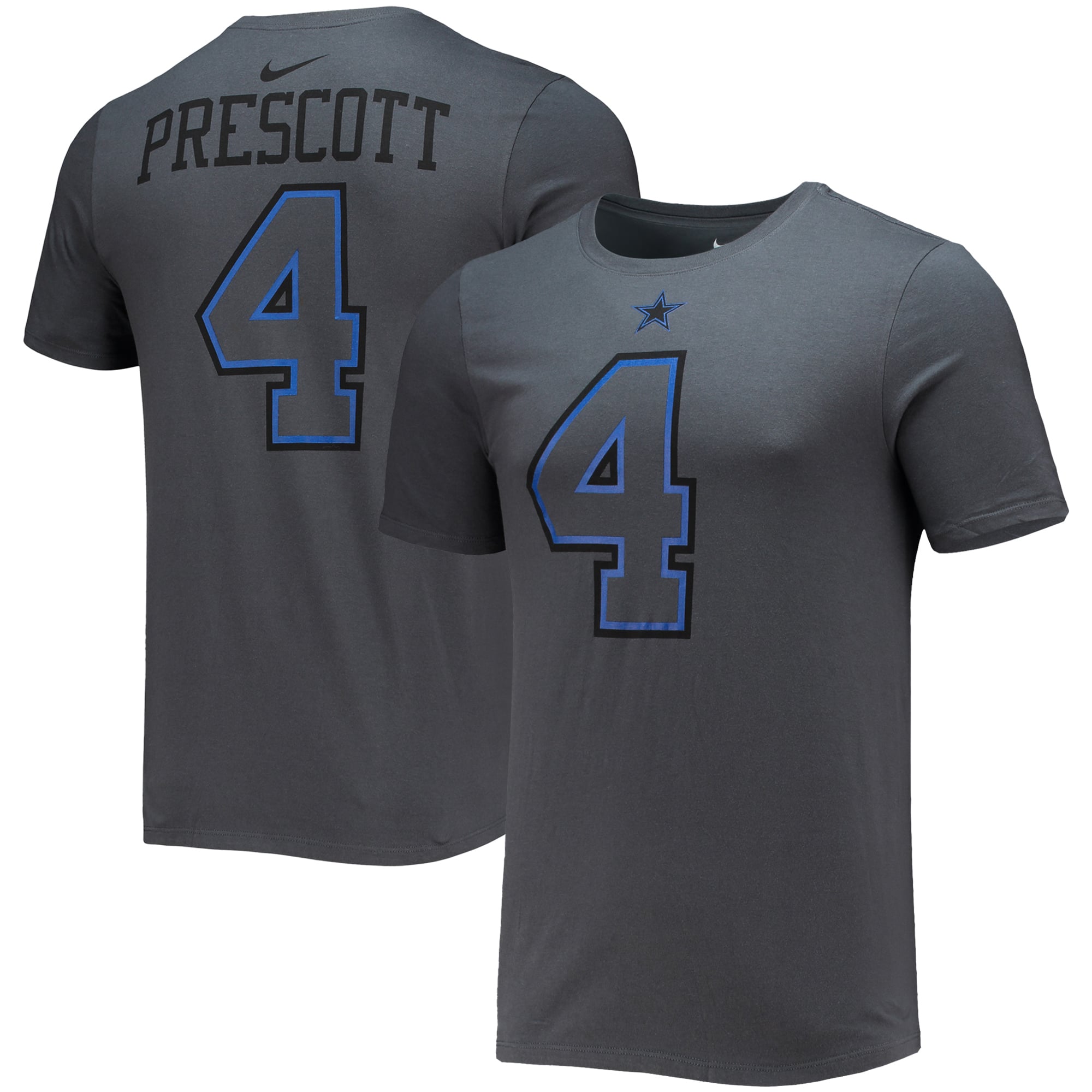 Men's Nike Dak Prescott Charcoal Dallas Cowboys Name & Number T-Shirt