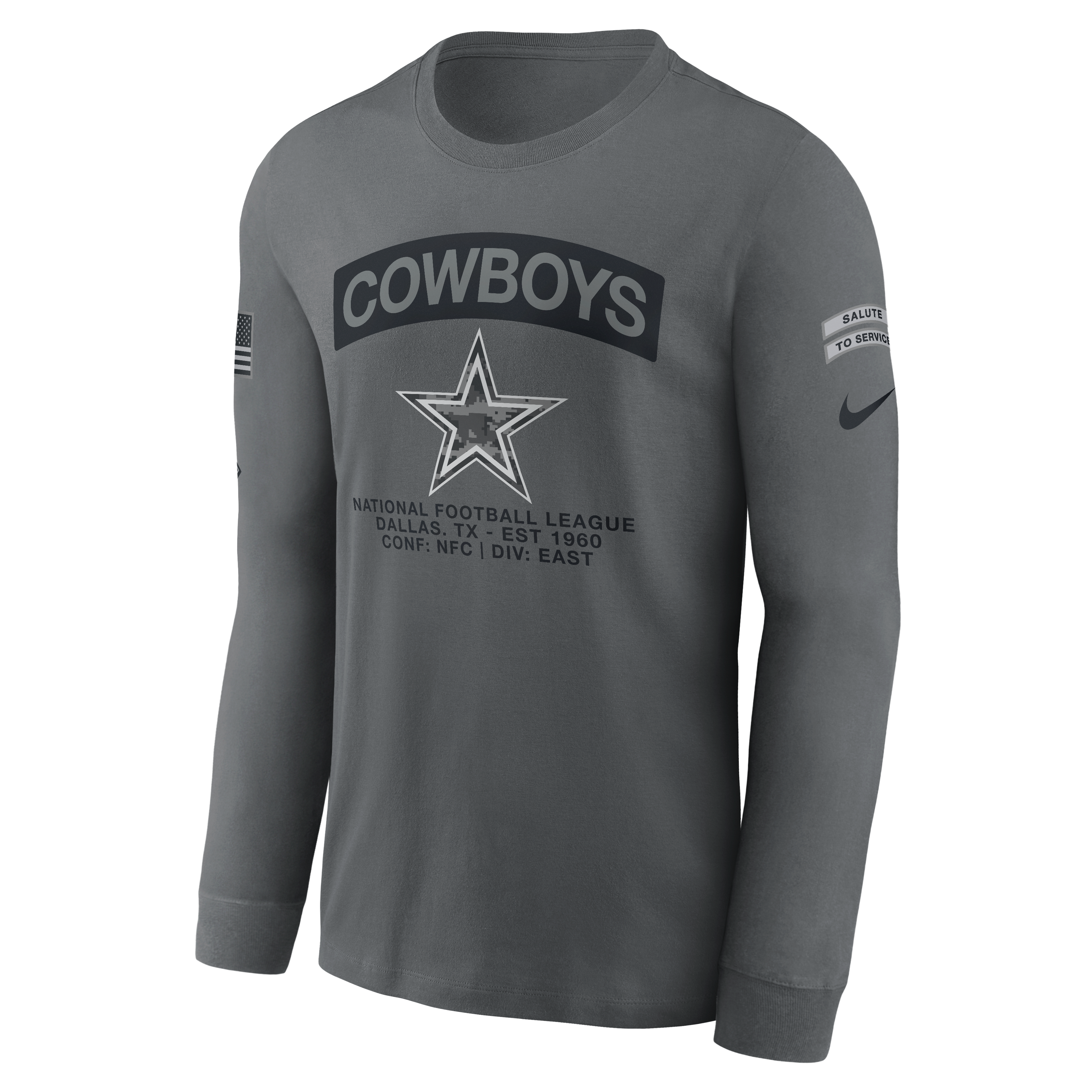 T-shirt à manches longues Nike gris Dallas Cowboys 2026 Salute to Service pour homme