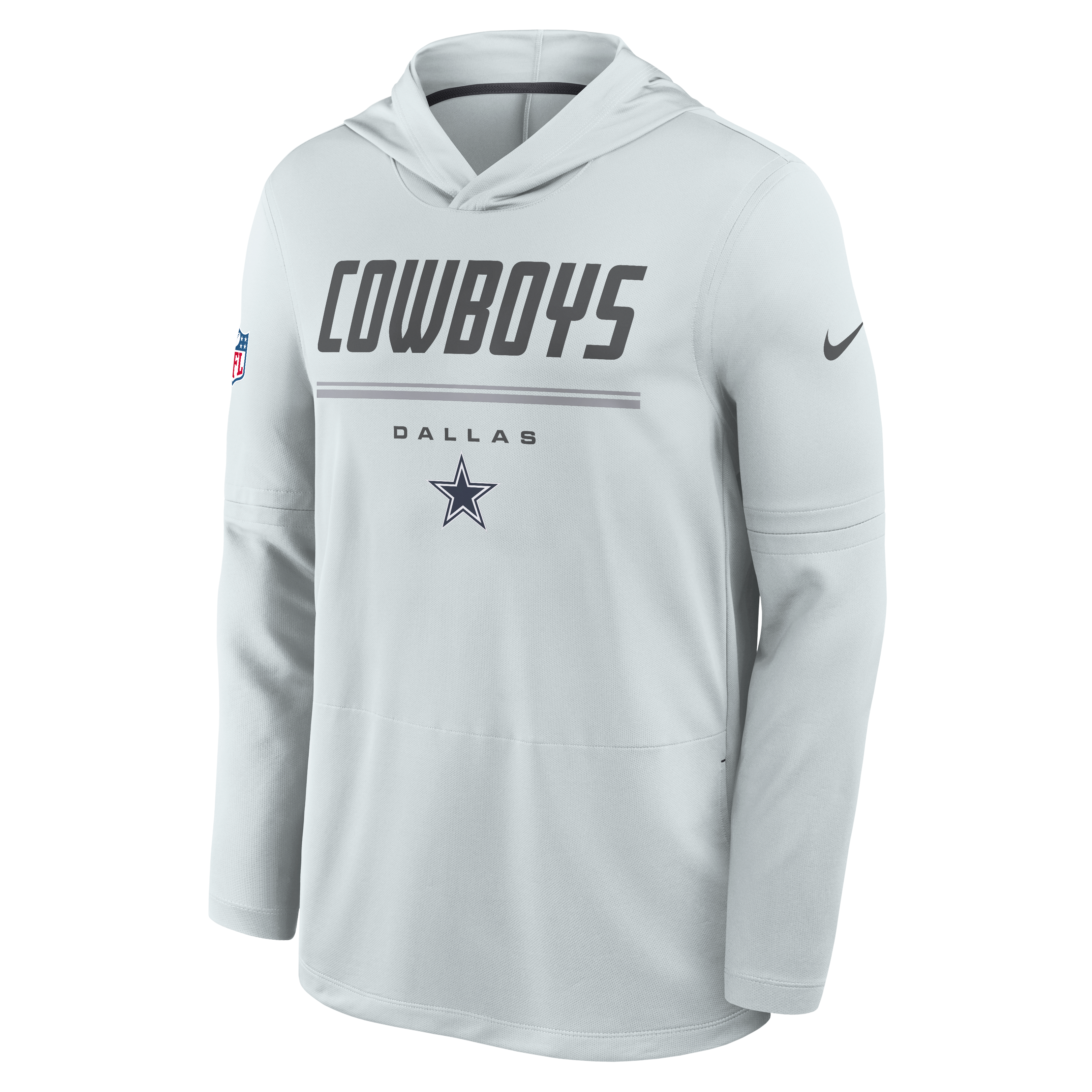 Men's Nike Gray Dallas Cowboys Sideline Game On Lightweight Long Sleeve Hooded Dri-FIT Top