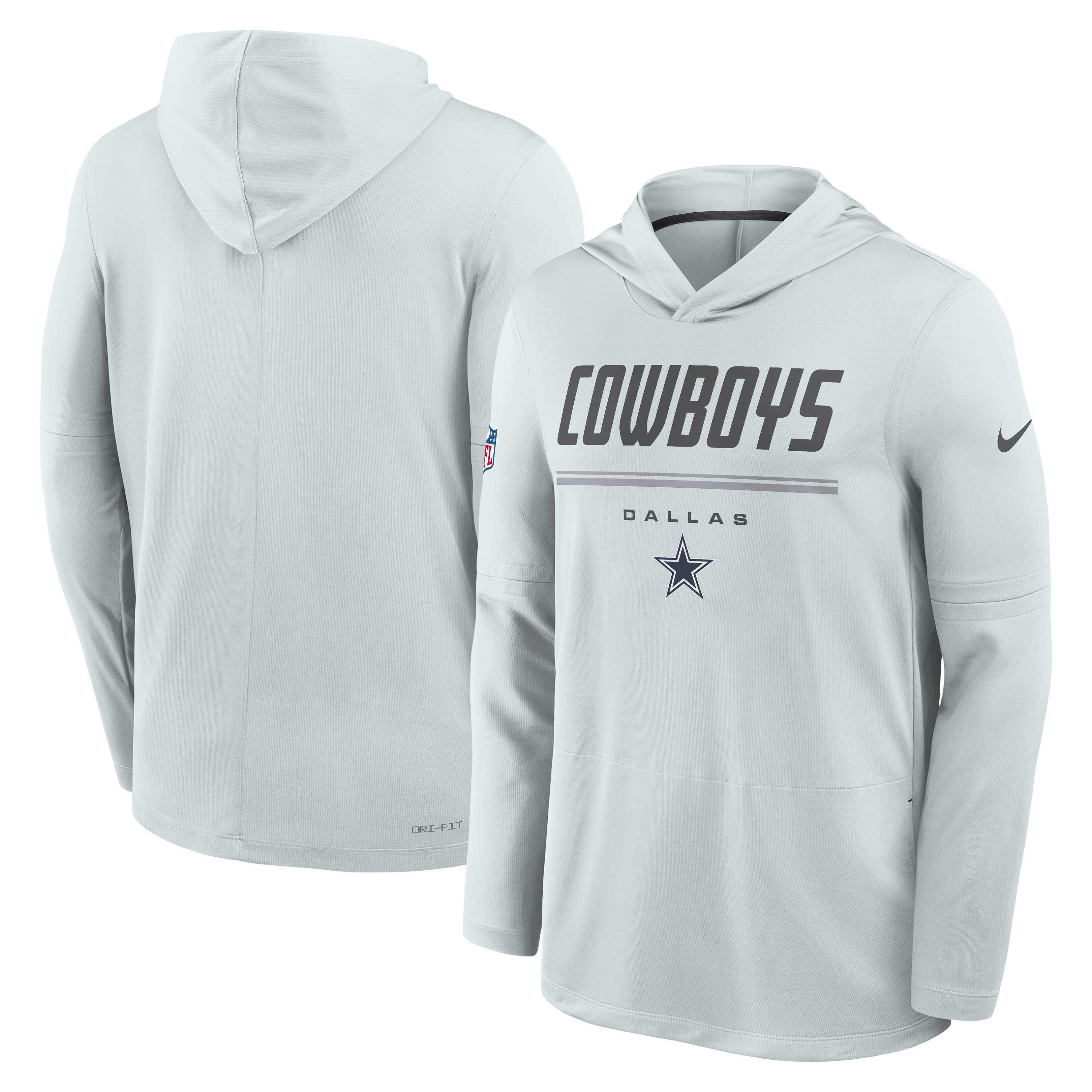 Men's Nike Gray Dallas Cowboys Sideline Game On Lightweight Long Sleeve Hooded Dri-FIT Top