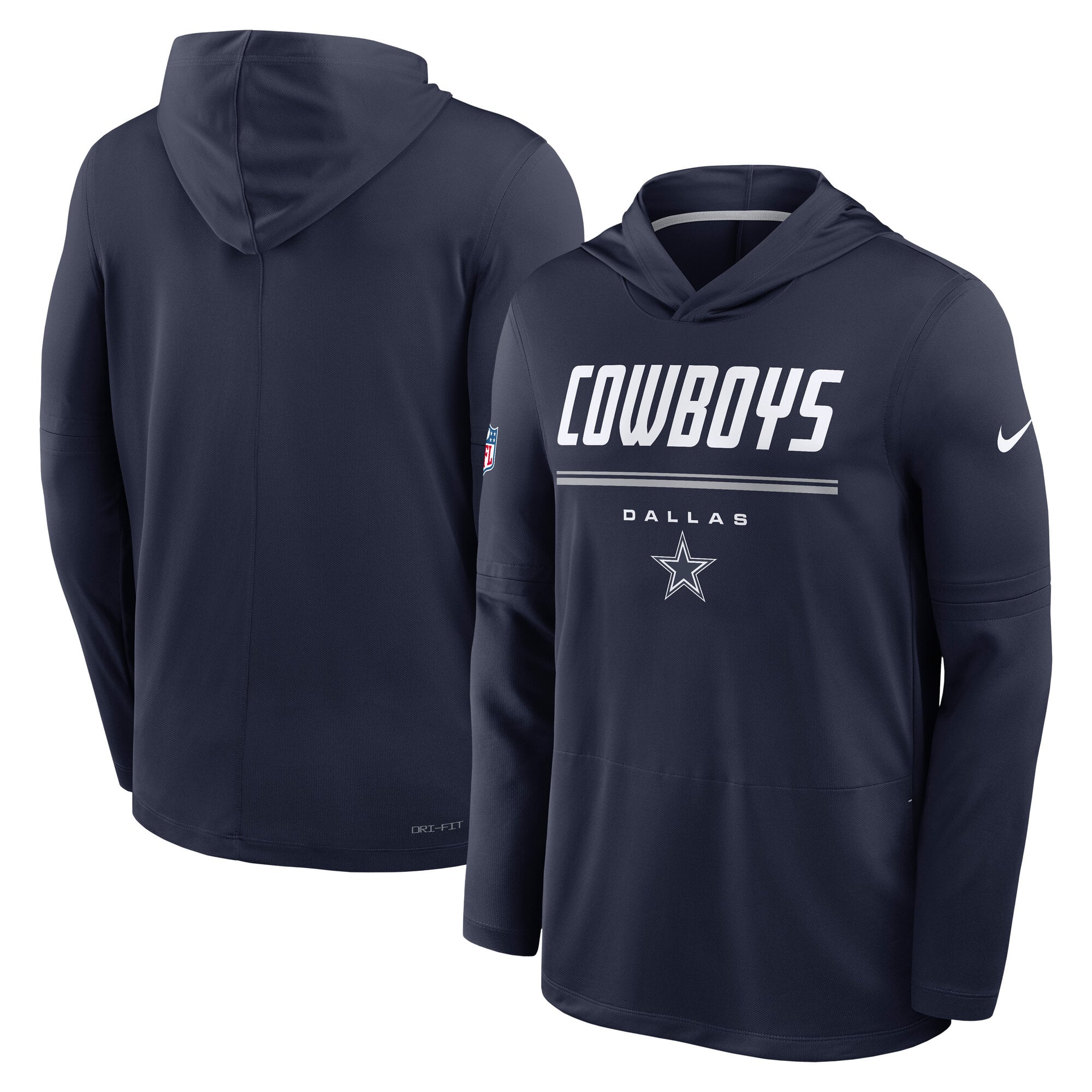 Men's Nike Navy Dallas Cowboys Big & Tall Sideline Game On Lightweight Hooded Long Sleeve Dri-FIT Top