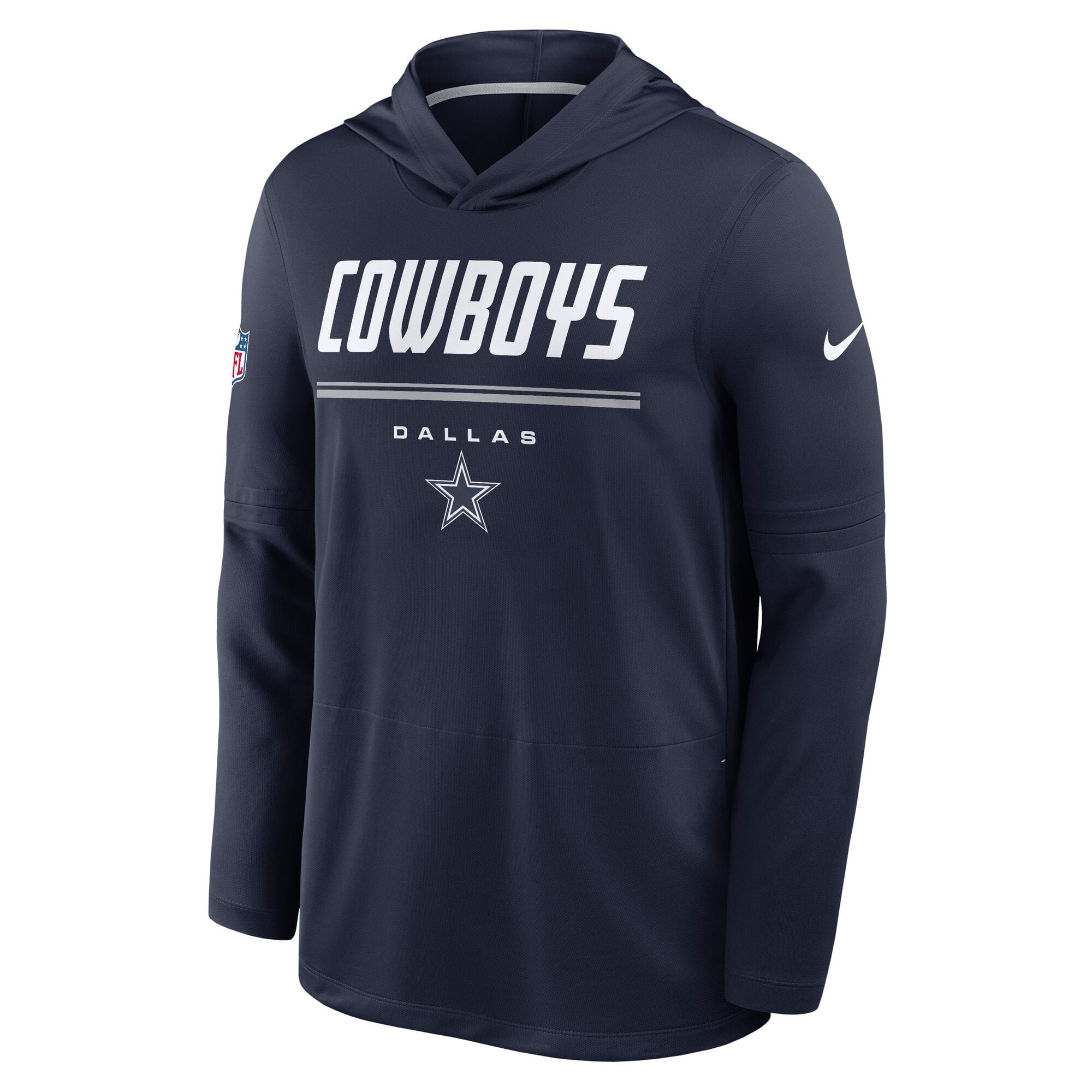 Men's Nike Navy Dallas Cowboys Big & Tall Sideline Game On Lightweight Hooded Long Sleeve Dri-FIT Top
