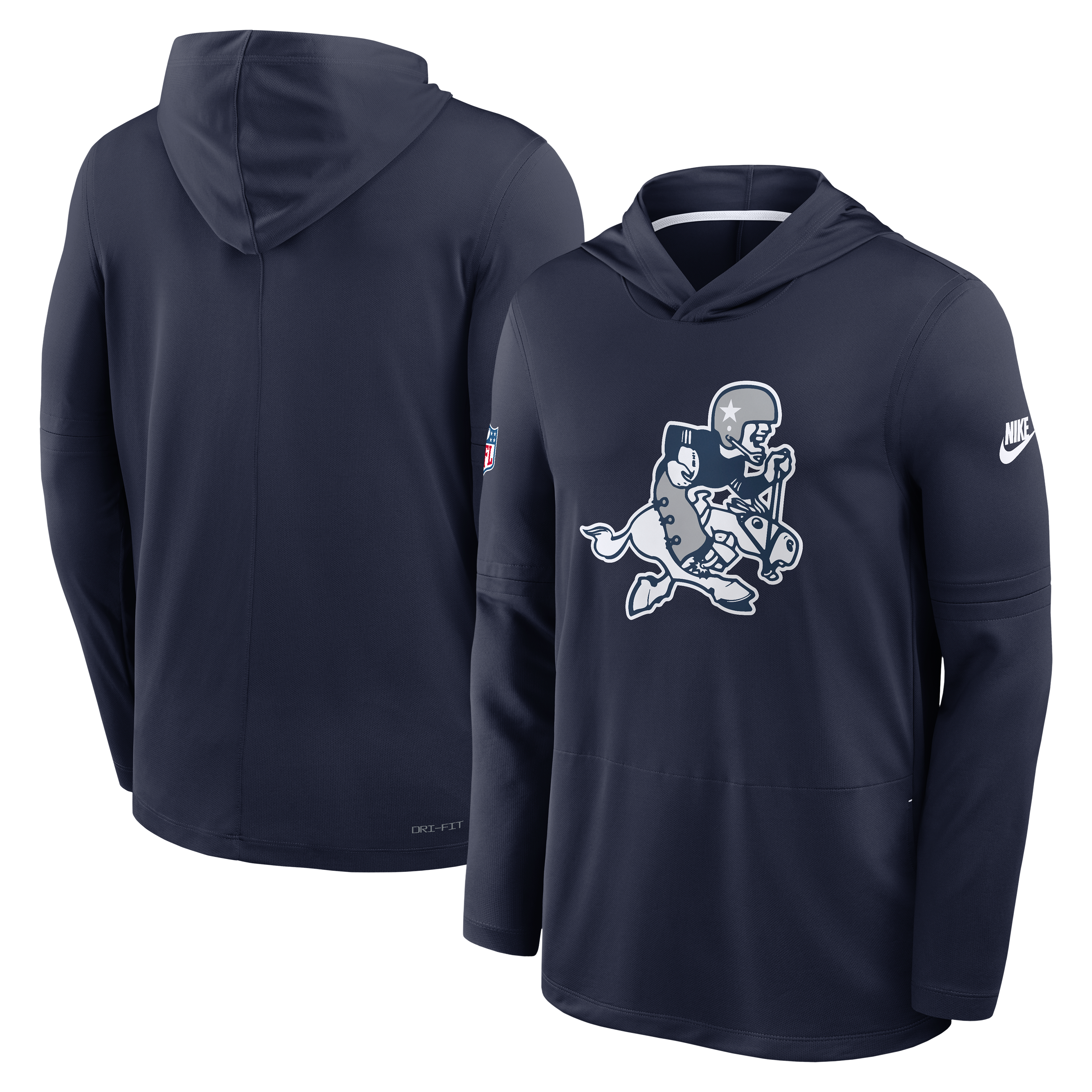 Men's Nike Navy Dallas Cowboys Sideline Alternate Lightweight Long Sleeve Hooded Dri-FIT T-Shirt