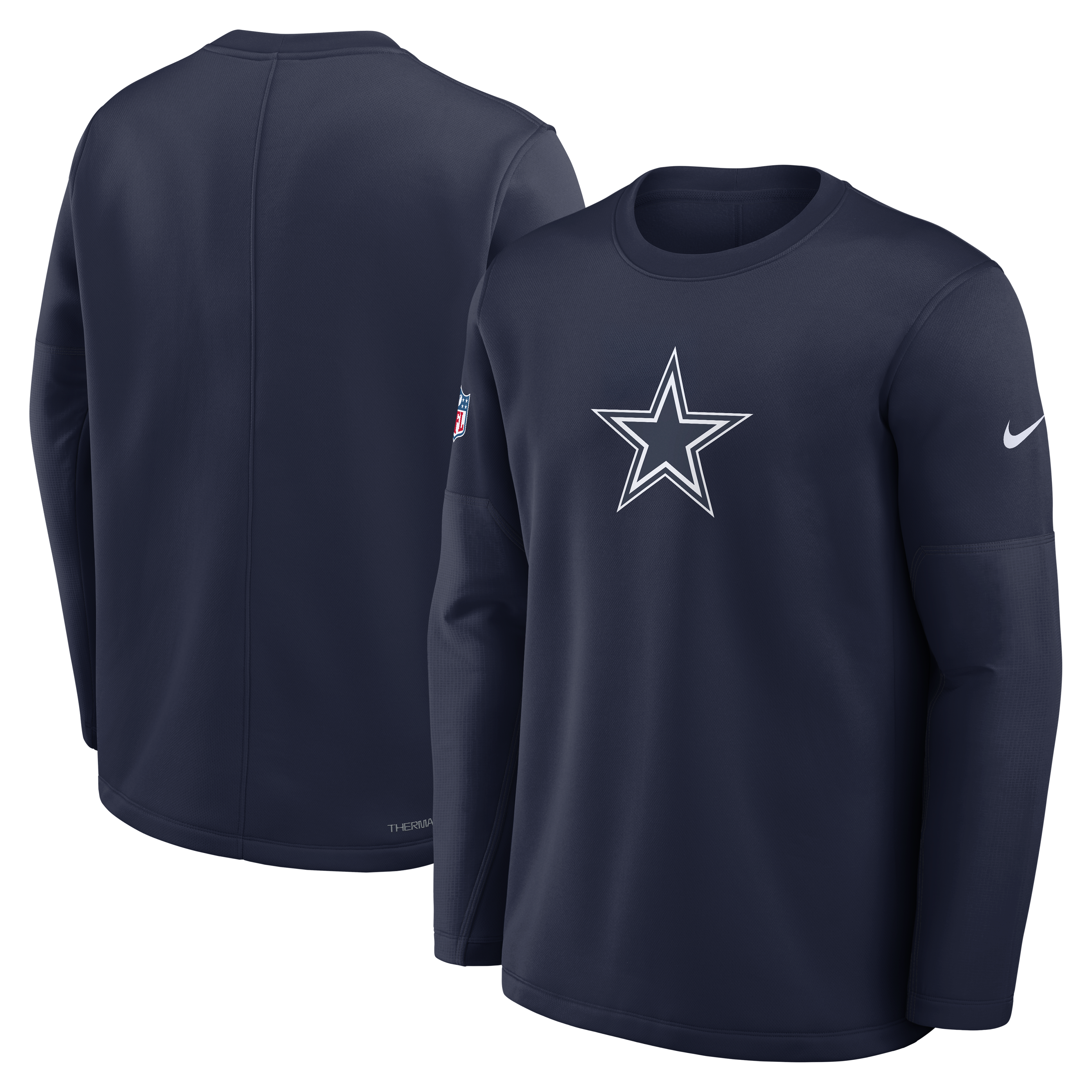 Sweat-shirt Nike Therma-FIT mi-lourd pour homme, bleu marine, Dallas Cowboys, édition spéciale entraîneurs.