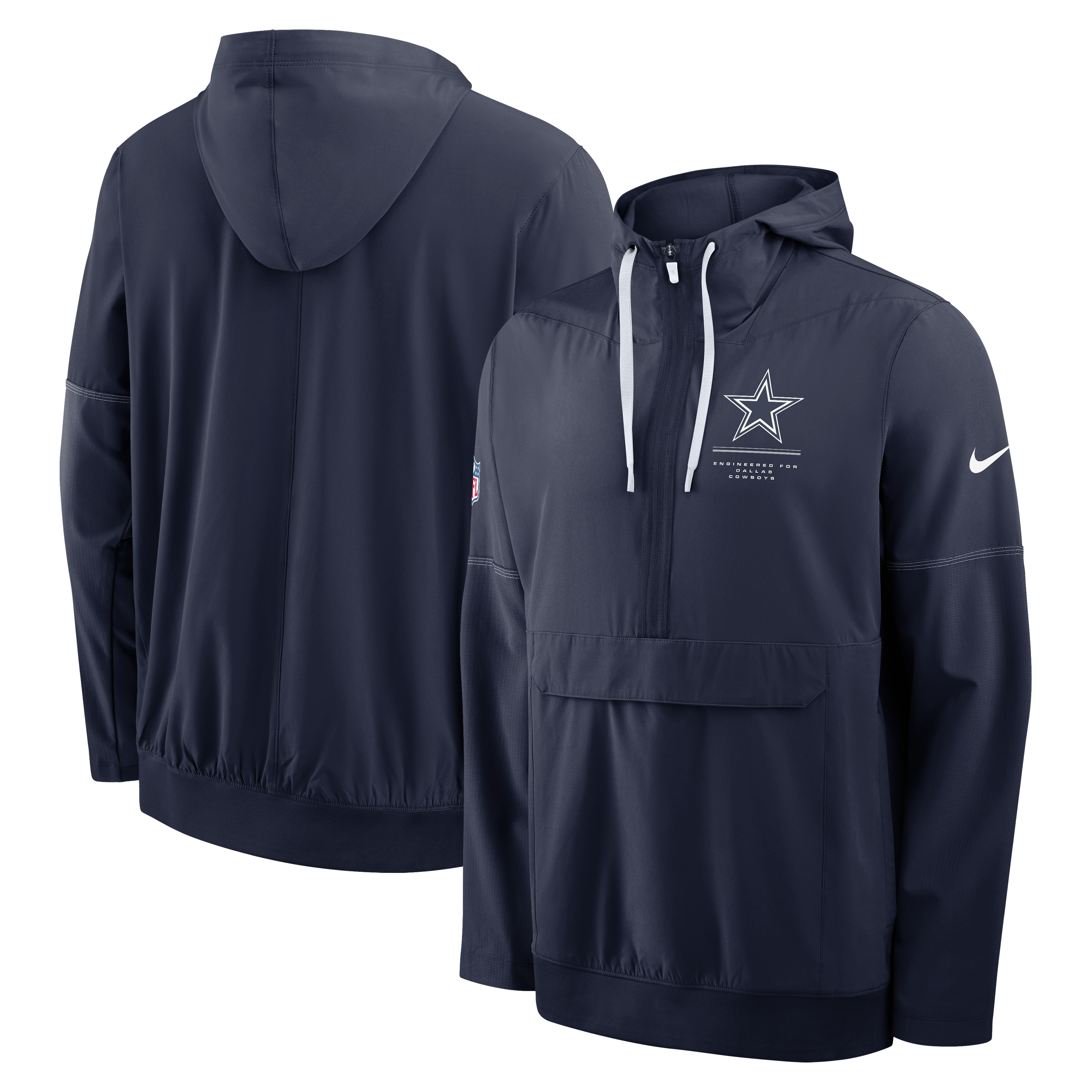 Men's Nike Navy Dallas Cowboys Sideline Logo Glory Anorak Half-Zip Hooded Jacket