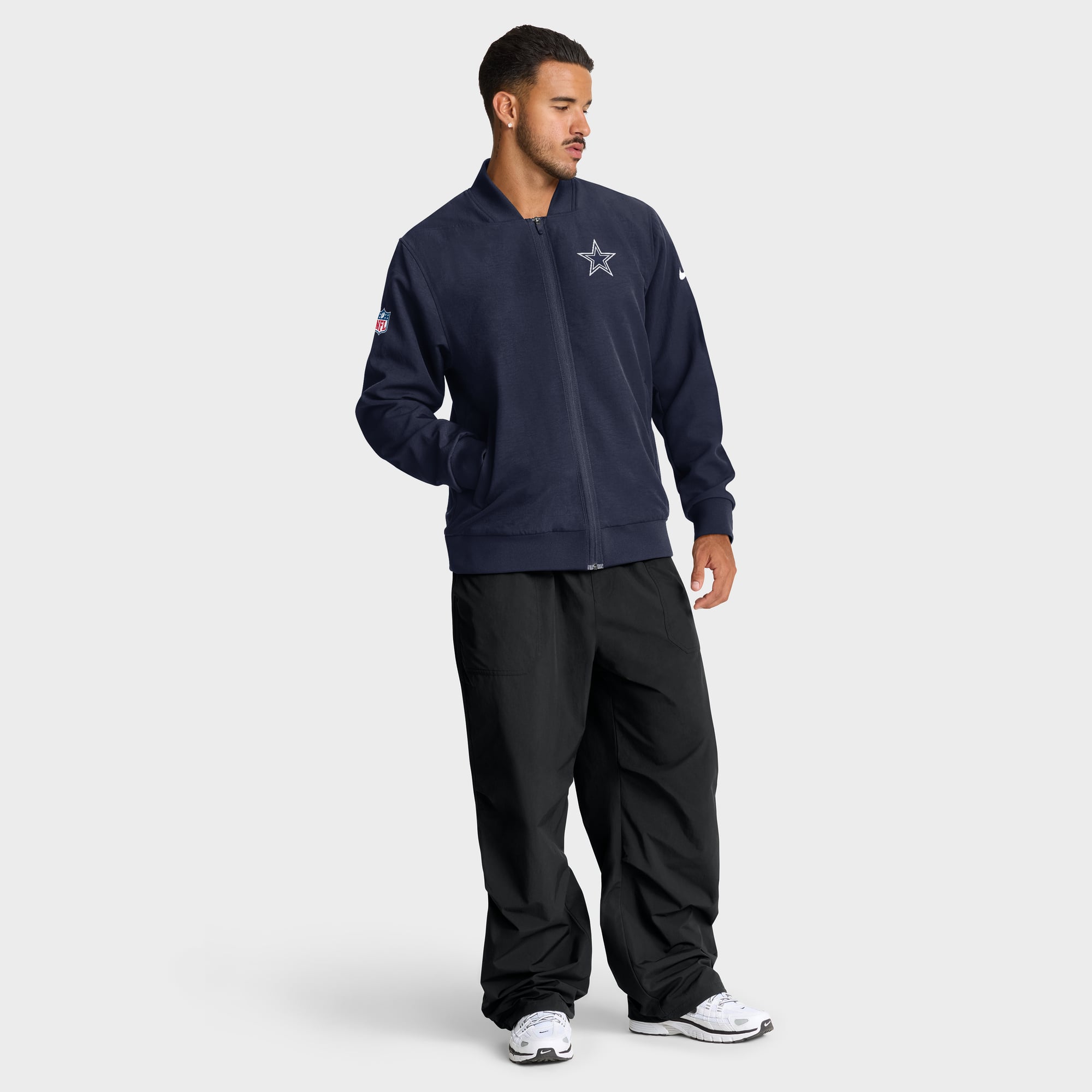Men's Nike Navy Dallas Cowboys Sideline Powerful Blocking Full-Zip Dri-FIT Bomber Jacket
