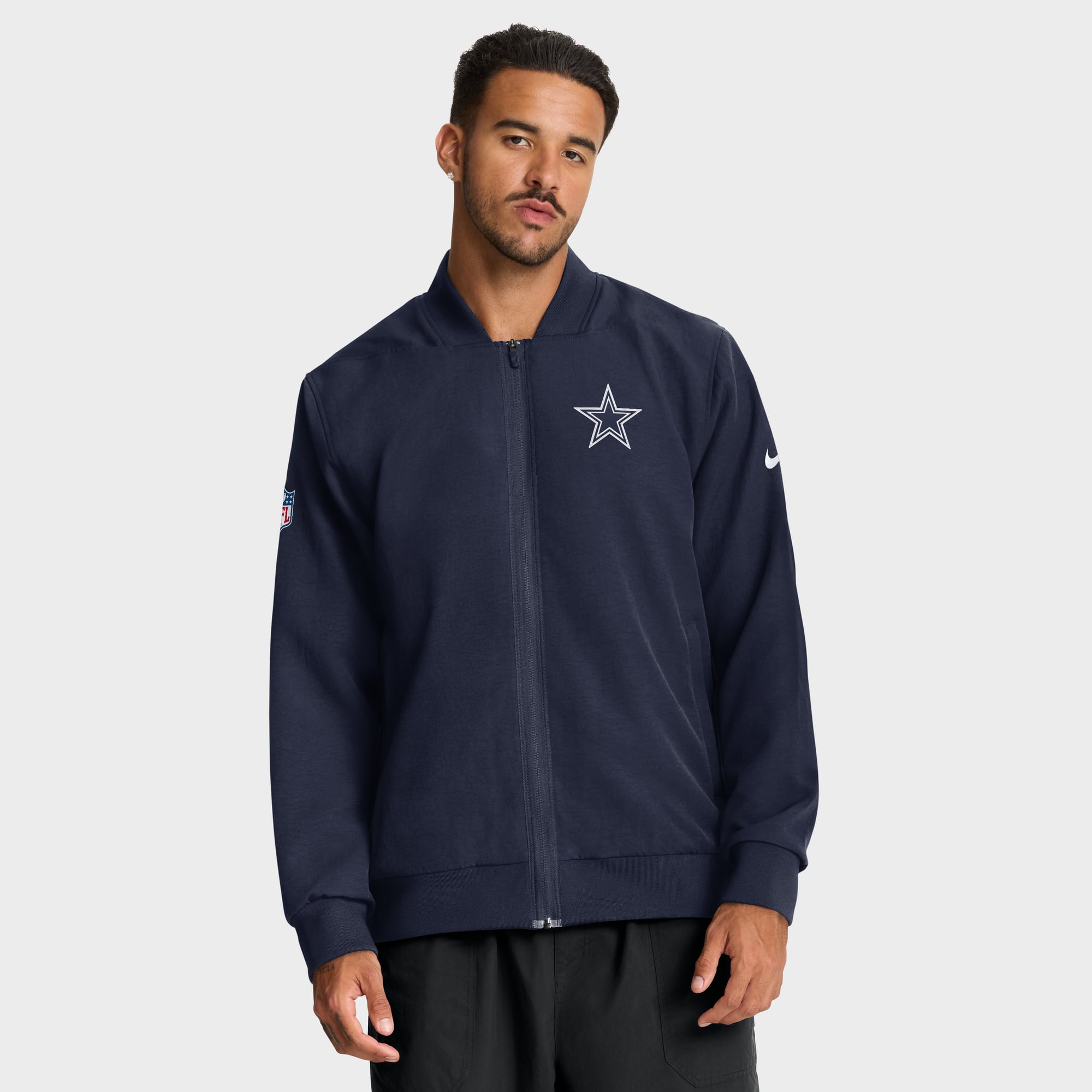 Men's Nike Navy Dallas Cowboys Sideline Powerful Blocking Full-Zip Dri-FIT Bomber Jacket