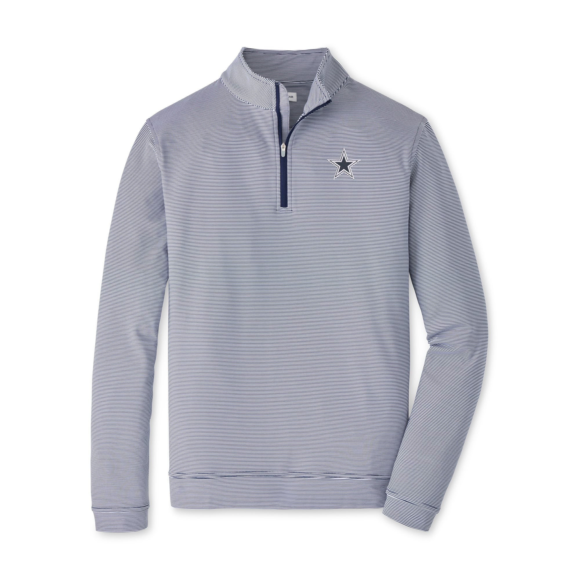 Men's Peter Millar Navy/White Dallas Cowboys Perth Sugar Stripe Performance Quarter-Zip Pullover