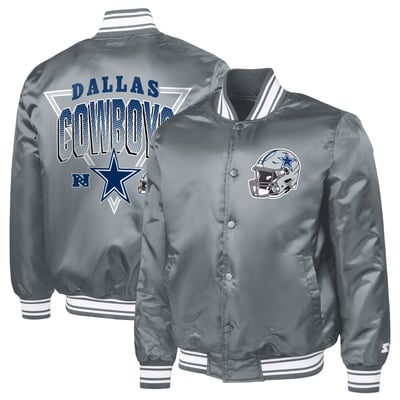  Dallas Cowboys Starter Printed Triangle Graphic Satin Full-Snap Varsity Jacket - Gray