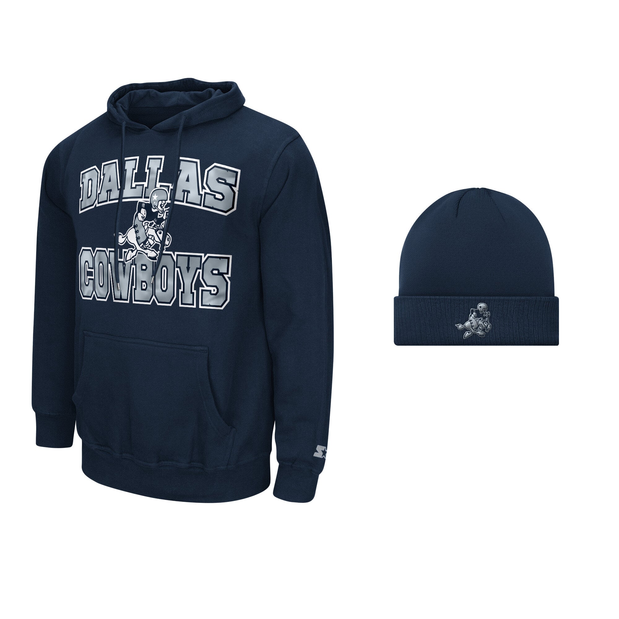 Men's Starter Navy Dallas Cowboys Hoodie and Cuffed Knit Hat Combo Pack
