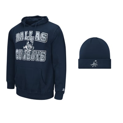  Dallas Cowboys Starter Hoodie and Cuffed Knit Hat Combo Pack - Navy
