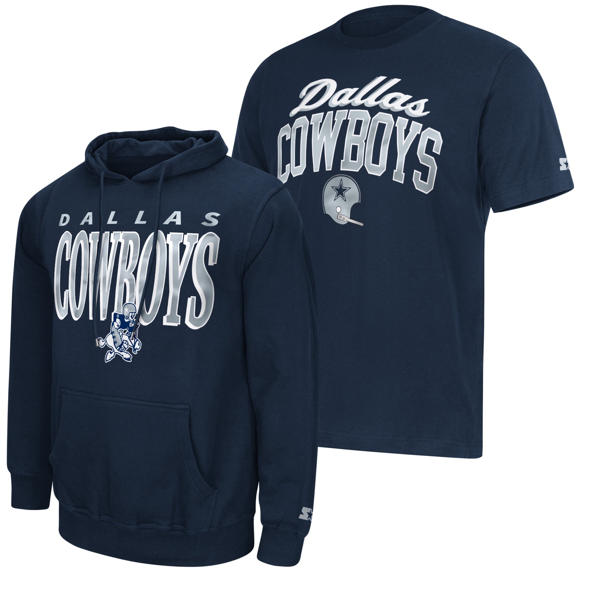Ensemble t-shirt et sweat à capuche Starter bleu marine Dallas Cowboys logo vintage pour homme