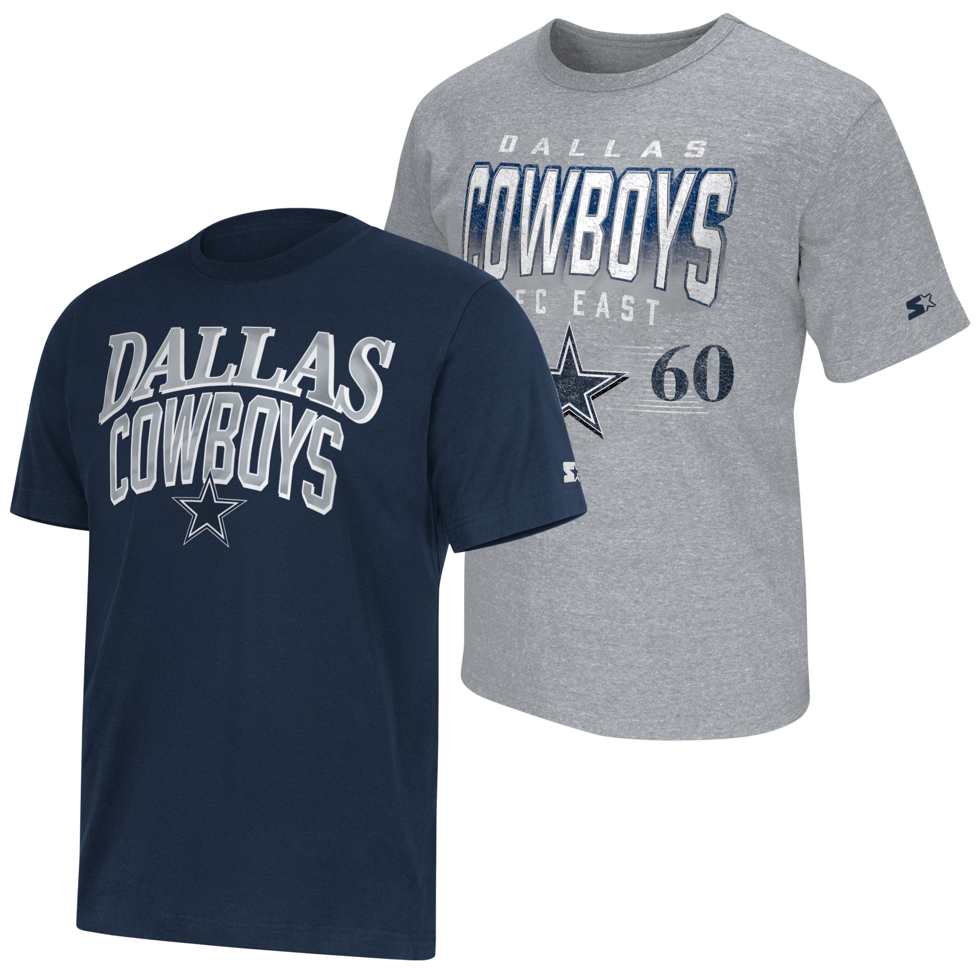Lot de deux t-shirts à logo Dallas Cowboys, bleu marine/gris chiné, la marque Starter