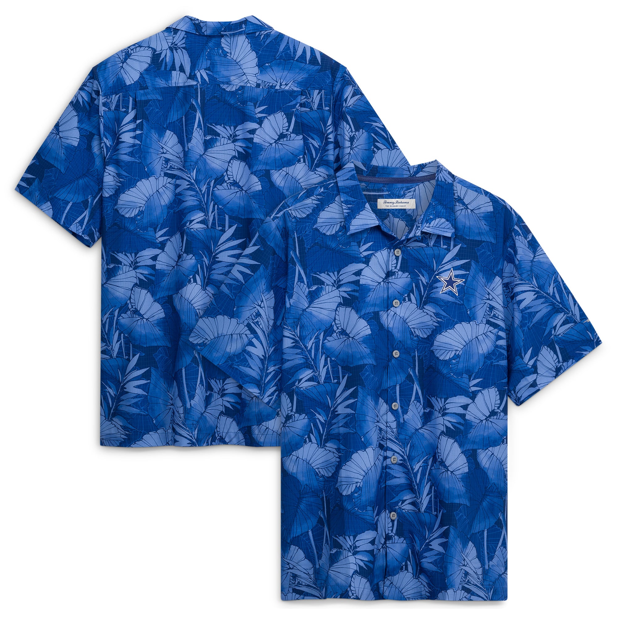 Chemise boutonnée bleu marine Dallas Cowboys Tommy Bahama pour homme, grande taille, Coast Nuevo Fronds IslandZone