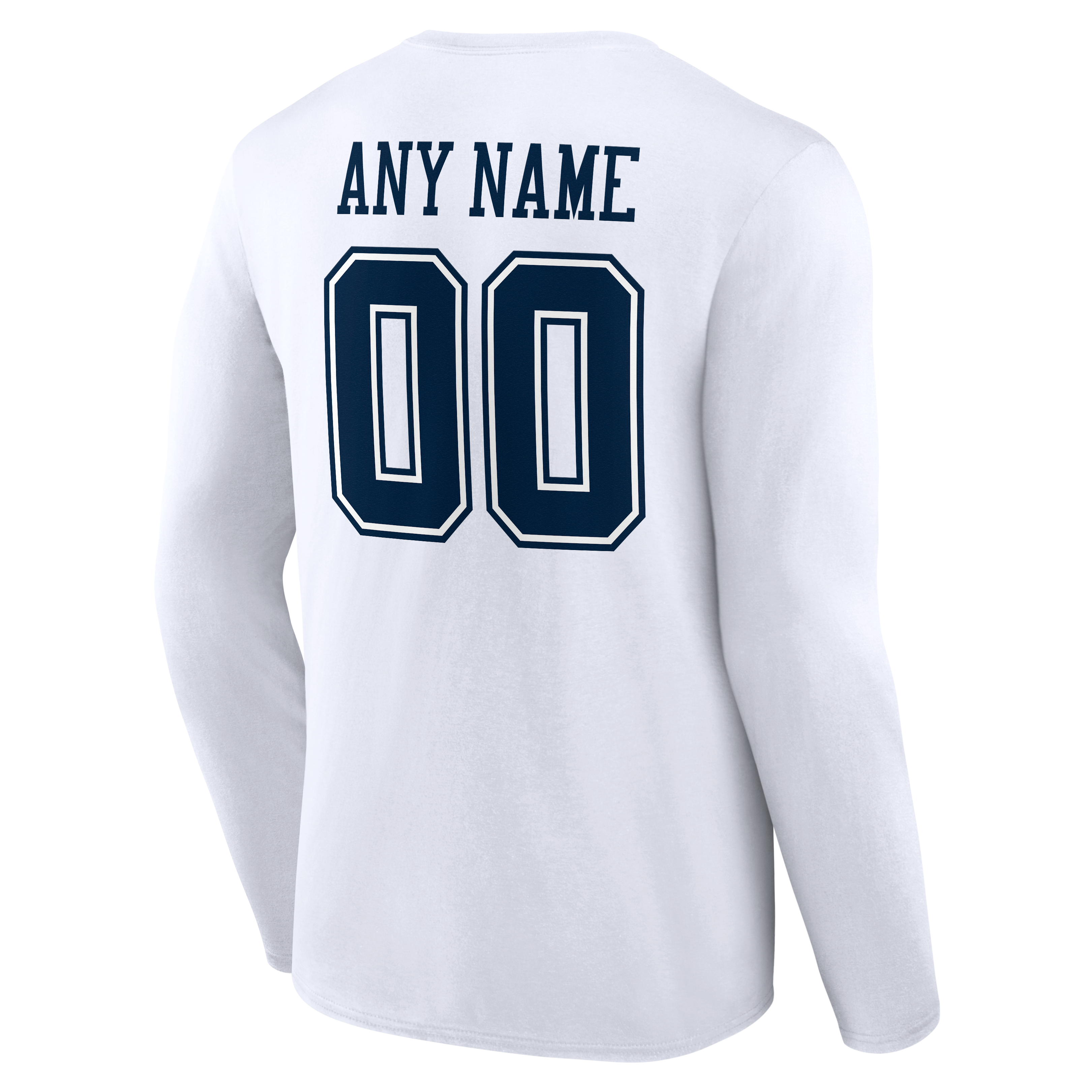 T-shirt à manches longues blanc authentique pour homme des Dallas Cowboys, personnalisé avec nom et numéro.