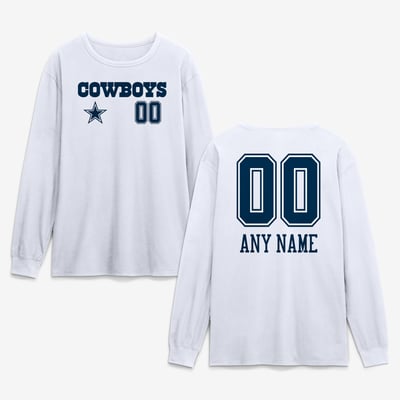Dallas Cowboys  Touchdown Wordmark Personalized Name & Number Long Sleeve T-Shirt - White