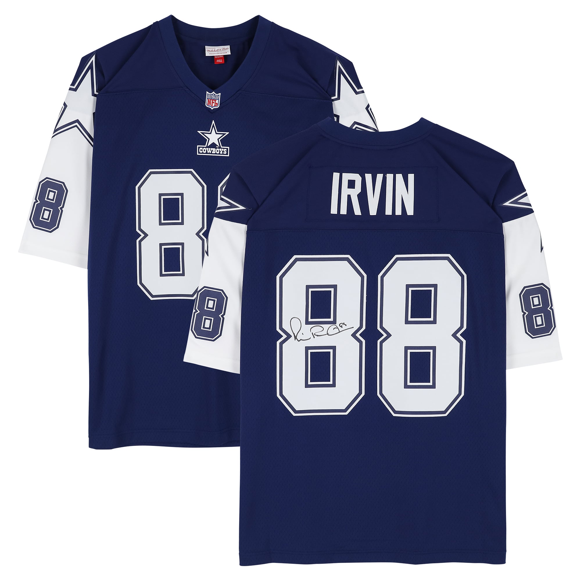 Maillot réplique Mitchell & Ness bleu marine autographié par Michael Irvin des Dallas Cowboys (1995)