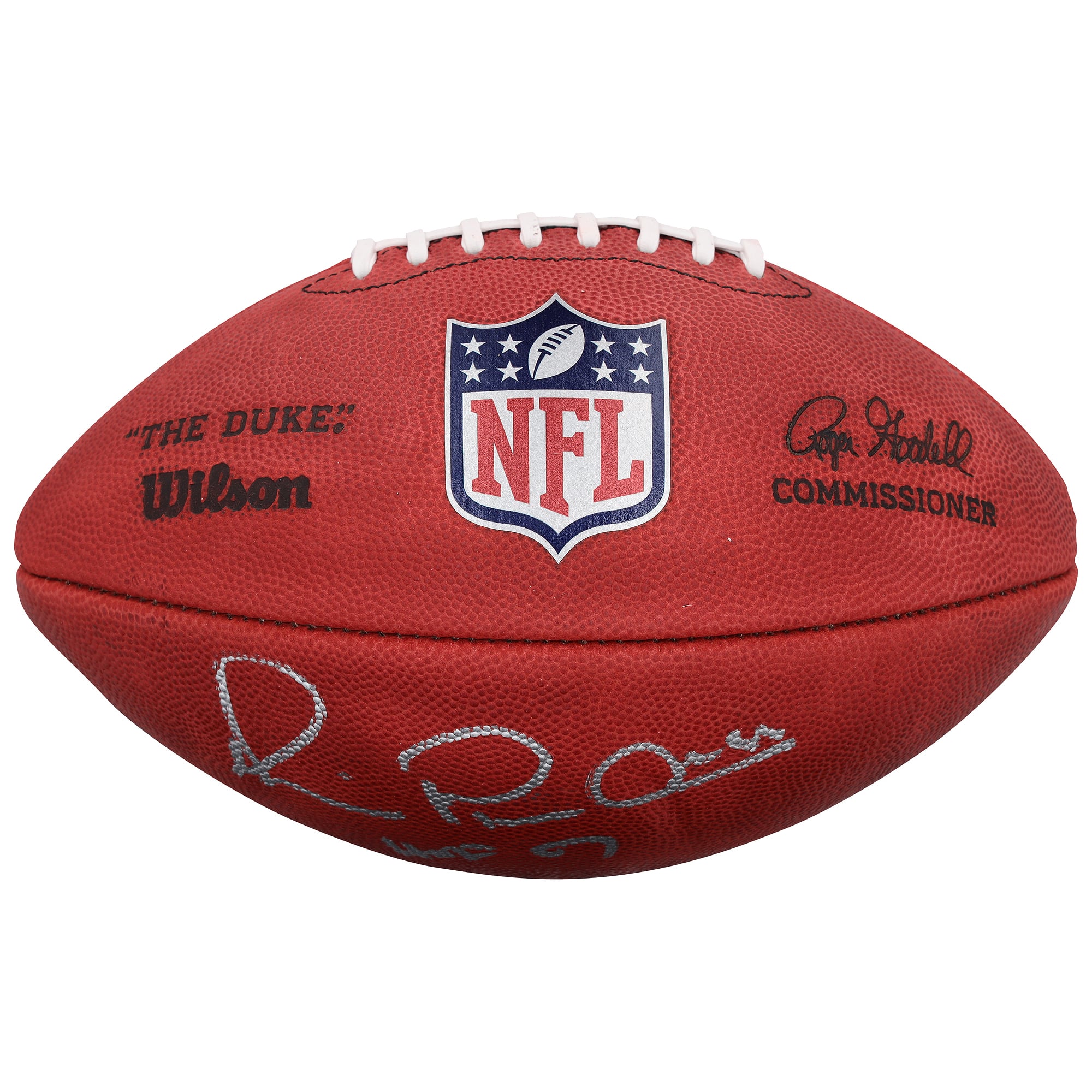 Ballon de football américain Wilson Duke en couleur, autographié par Michael Irvin des Dallas Cowboys, avec inscription « HOF 07 ».