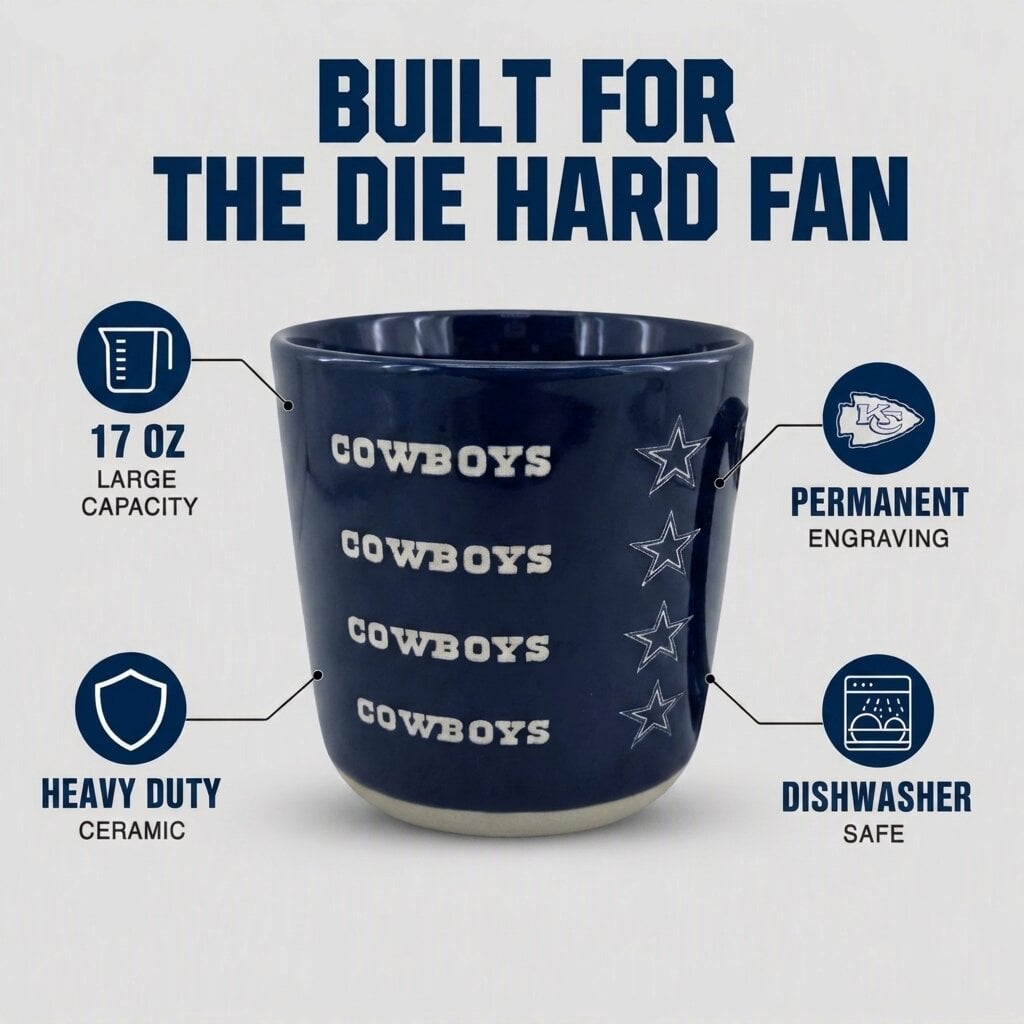 Mug Pegasus Dallas Cowboys 17 oz, logo ton sur ton, finition sablée