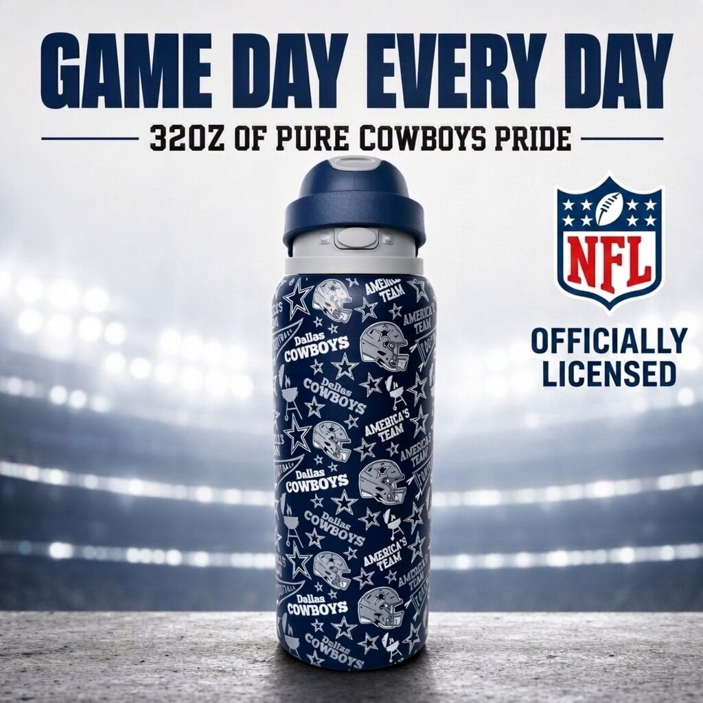 Gourde Pegasus Dallas Cowboys 32 oz en acier inoxydable ProPress avec fanion pour les jours de match