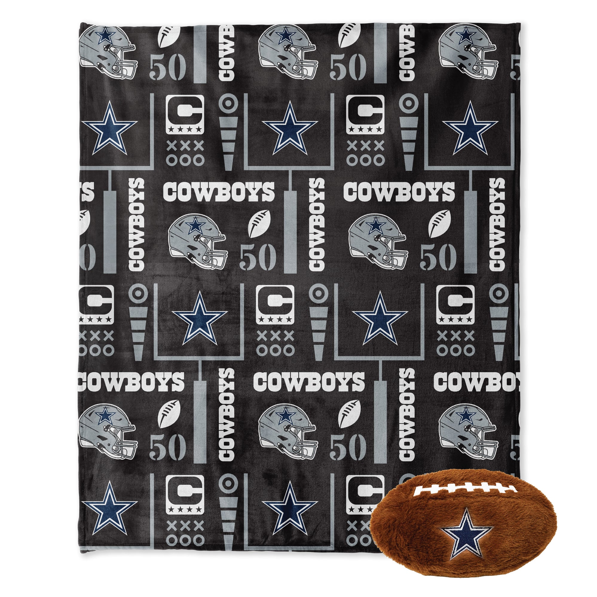 Pegasus Dallas Cowboys 50" x 60" Blackout Team Spirit Ultra Soft Throw & Plush Football Combo Pack