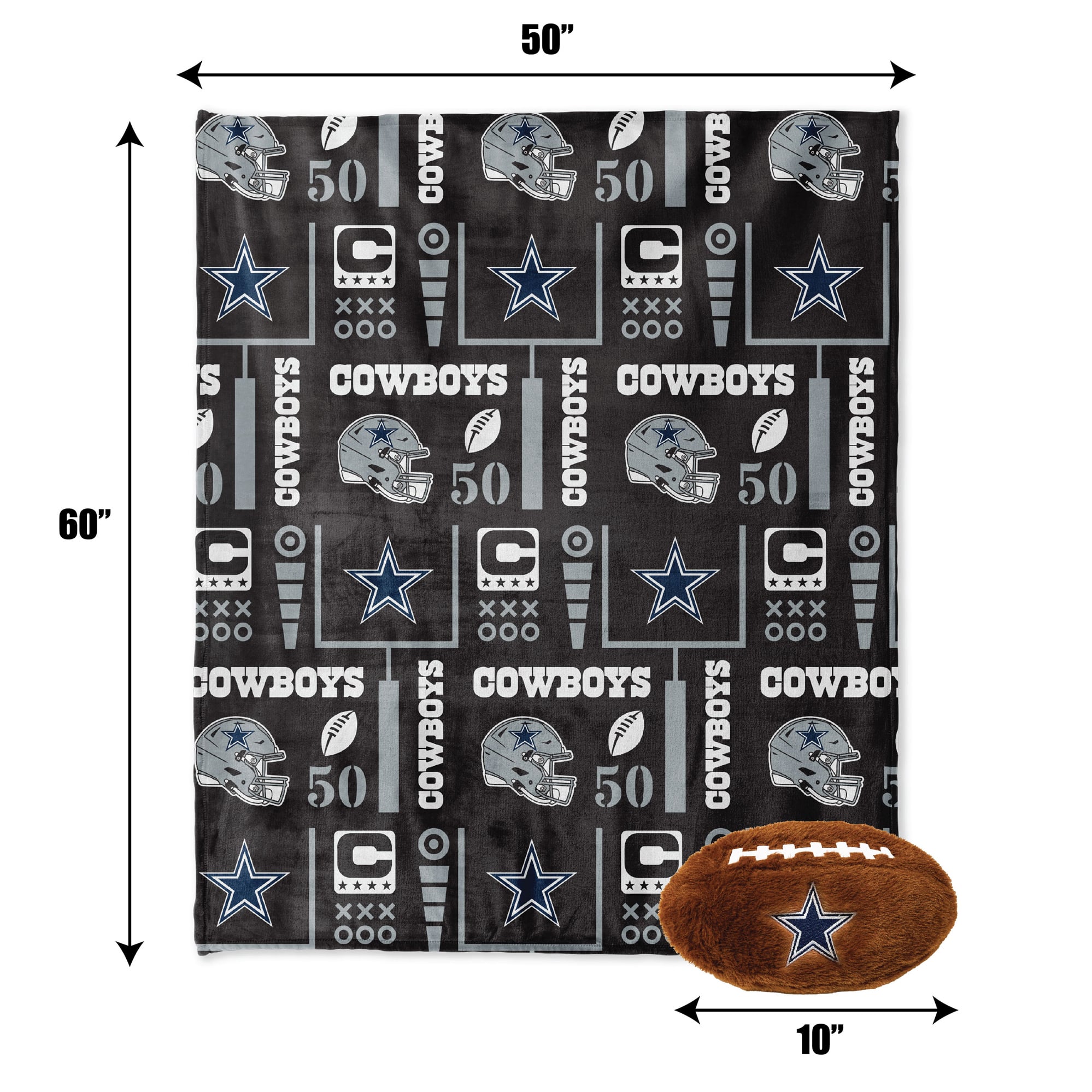 Pegasus Dallas Cowboys 50" x 60" Blackout Team Spirit Ultra Soft Throw & Plush Football Combo Pack