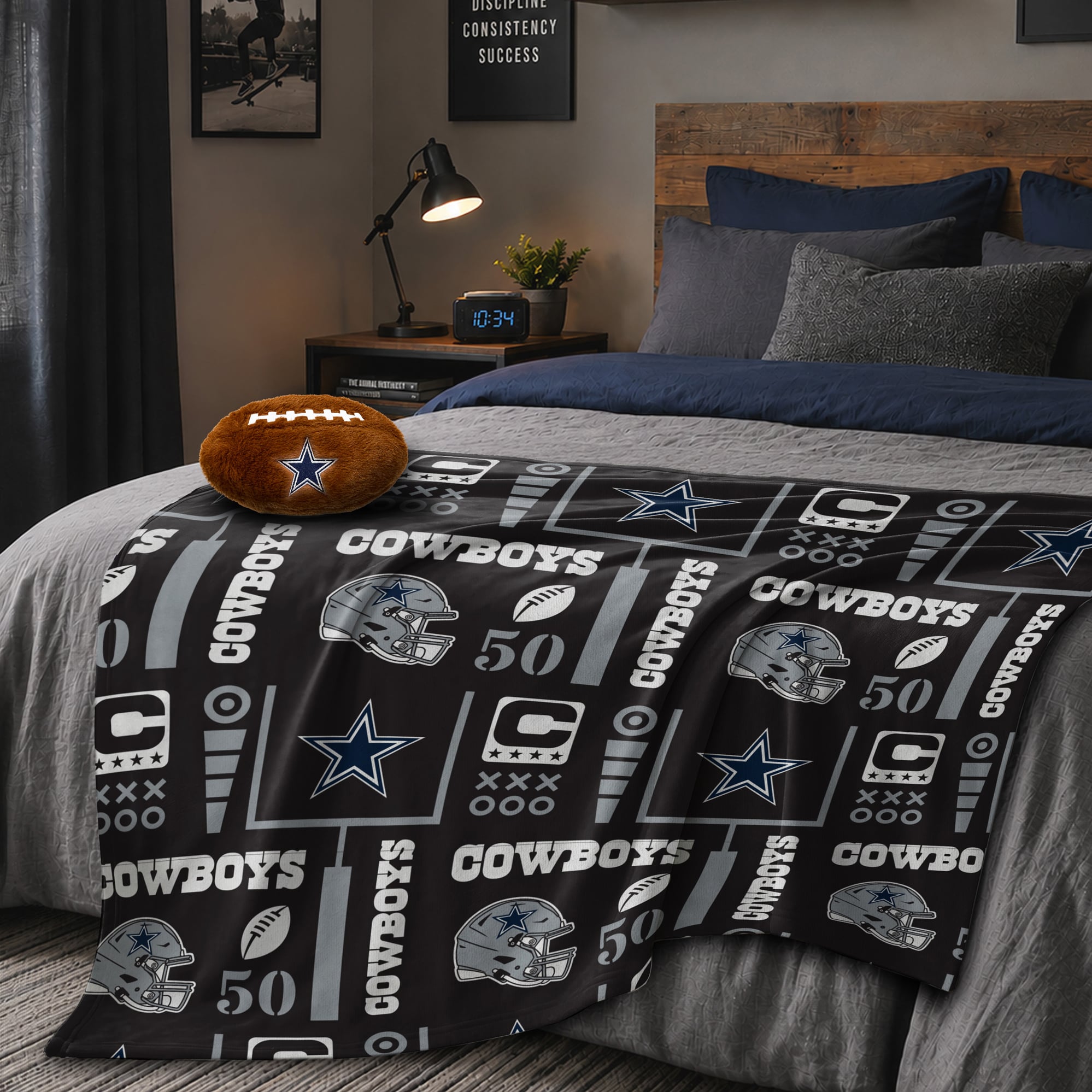 Pegasus Dallas Cowboys 50" x 60" Blackout Team Spirit Ultra Soft Throw & Plush Football Combo Pack