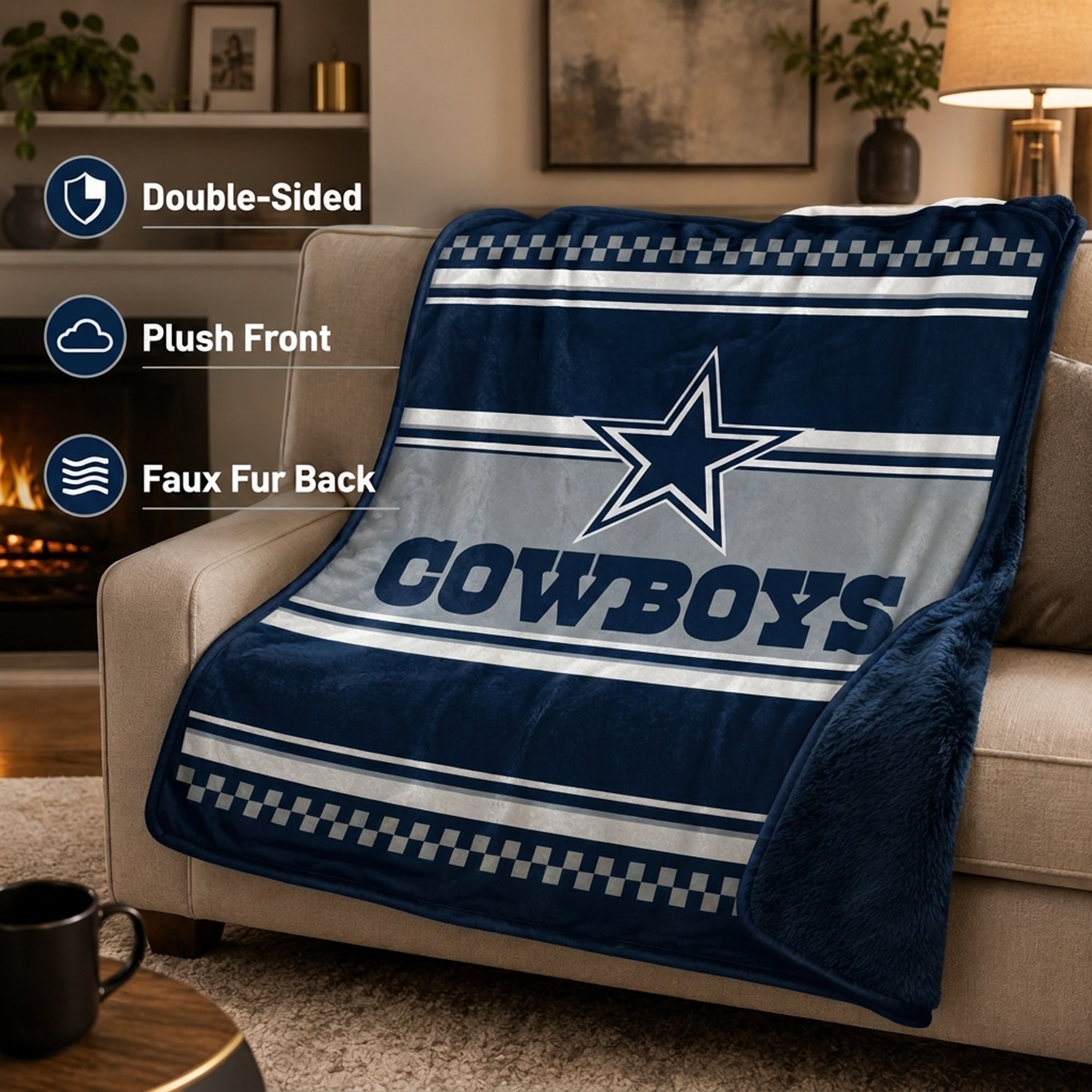 Couverture en fausse fourrure à carreaux Pegasus Dallas Cowboys 60" x 70"