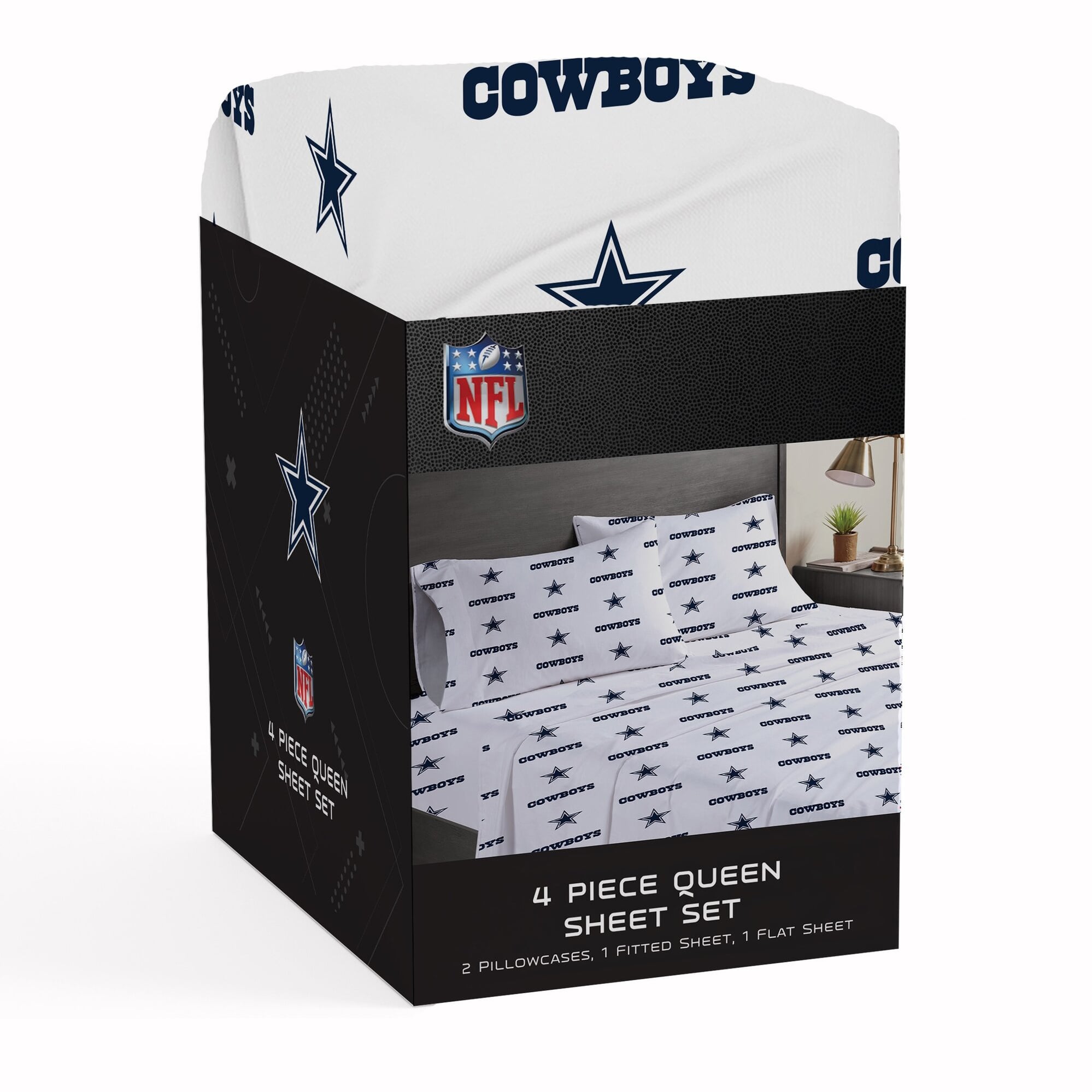 Ensemble de draps quatre pièces Pegasus Dallas Cowboys pour lit queen