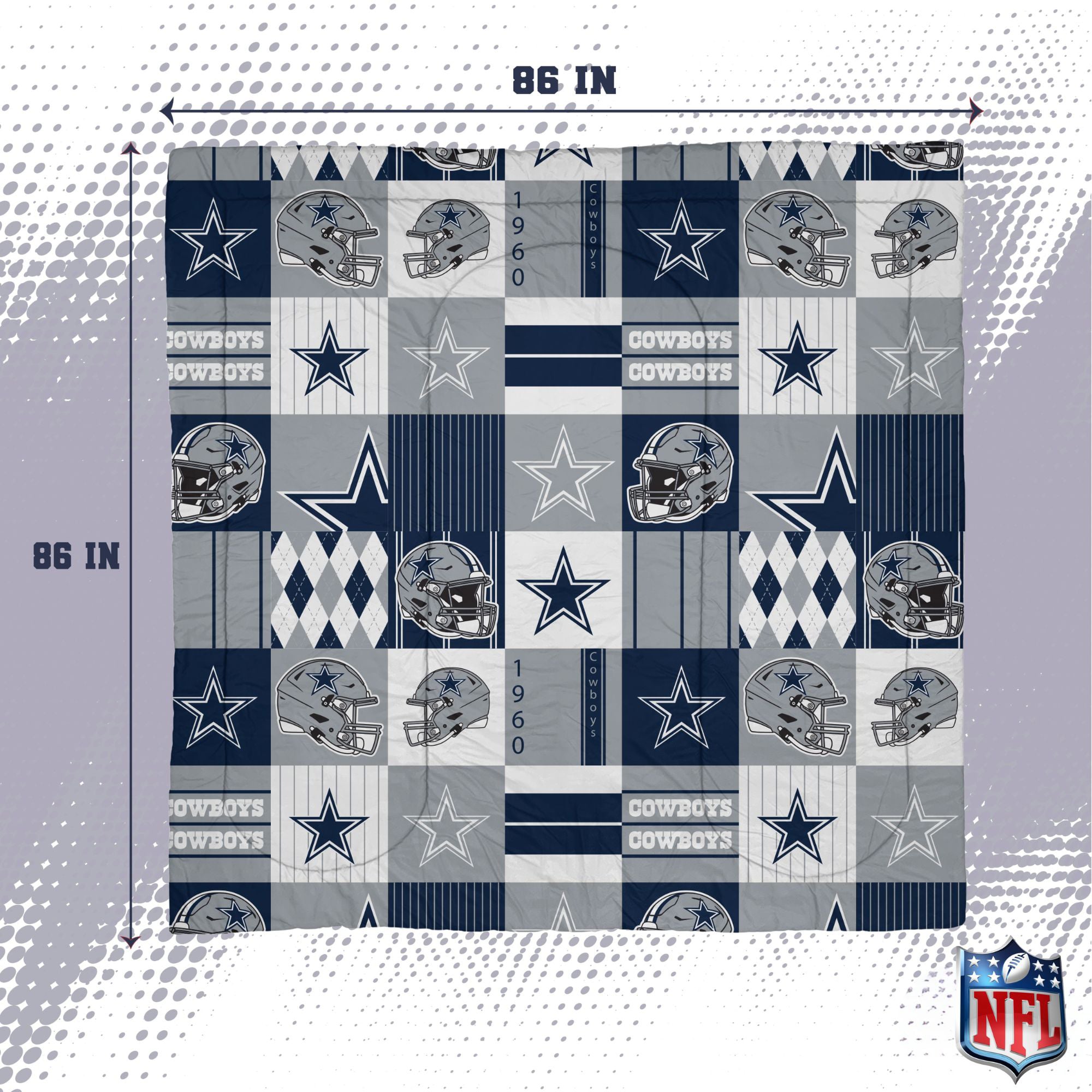 Ensemble de literie trois pièces à carreaux patchwork Pegasus Dallas Cowboys pour lit double/queen