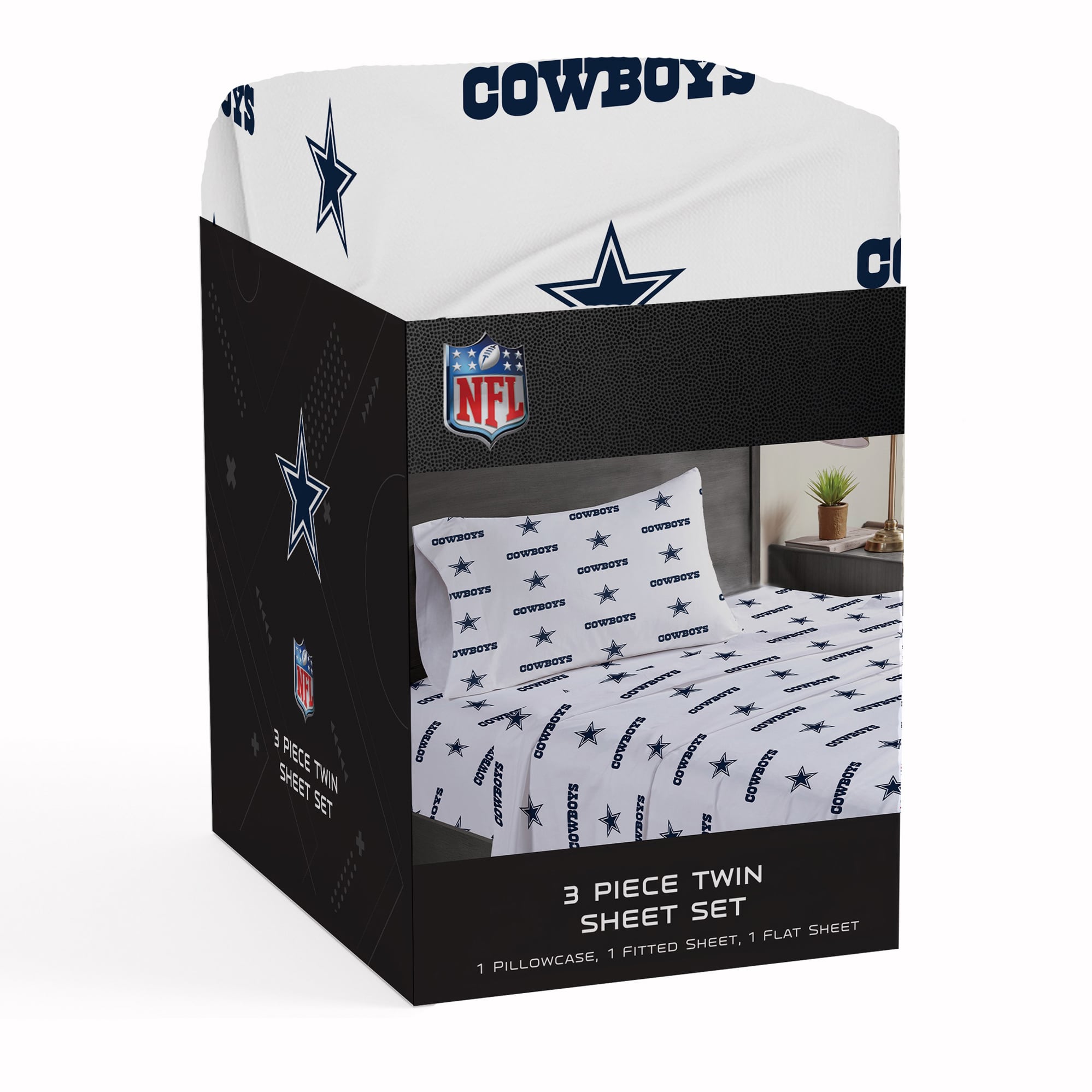 Ensemble de draps trois pièces Pegasus Dallas Cowboys pour lit simple