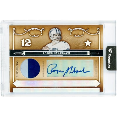 Roger Staubach Dallas Cowboys Autographed 2006 Playoff National Treasures Dual-Color Game Used Helmet Relic #92 #4/5 Card