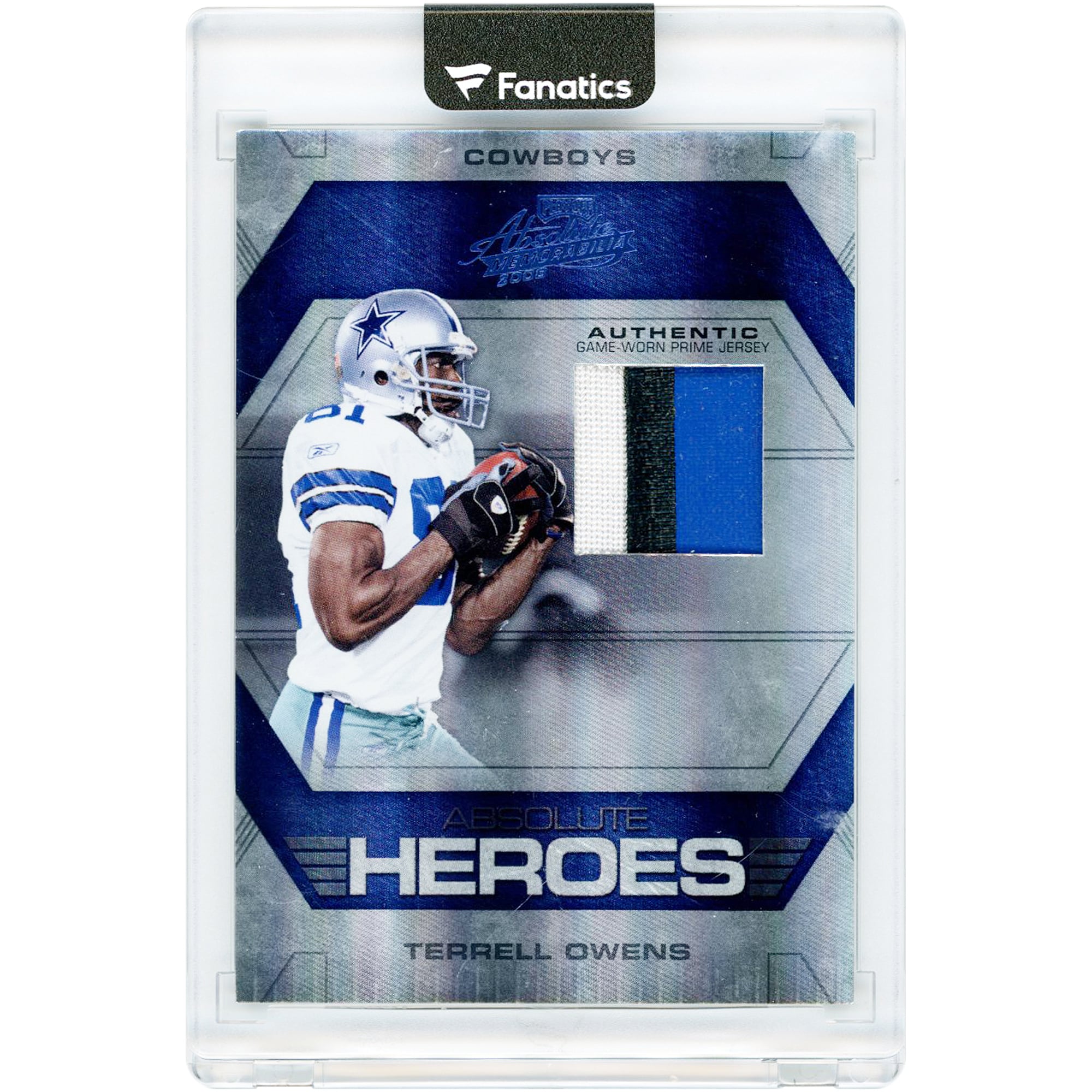 Terrell Owens Dallas Cowboys 2008 Playoff Absolute Memorabilia Tri-Color Game Used Relic #AH-17 #1/1 Card