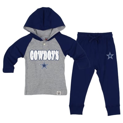 Dallas Cowboys Wes & Willy Toddler Henley Hoodie & Sweatpants Set - Heather Gray/Navy