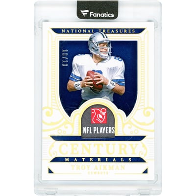 Troy Aikman Dallas Cowboys 2025 Panini National Treasures Century Materials NFL Players Crest Laundry Tag Relic Holo Gold #CM-TAN #10/10 Card 