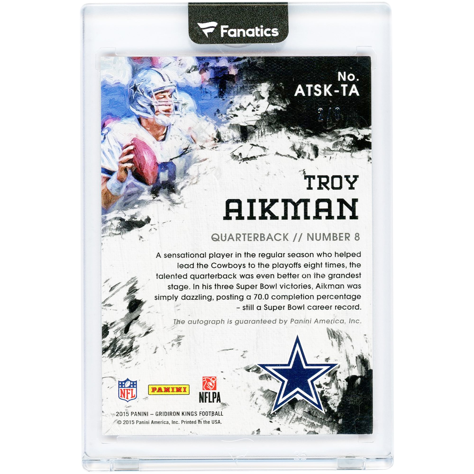 Troy Aikman Dallas Cowboys Autographed 2015 Panini Gridiron Kings All Time Stat Kings Red #ATSK-TA #2/8 Card