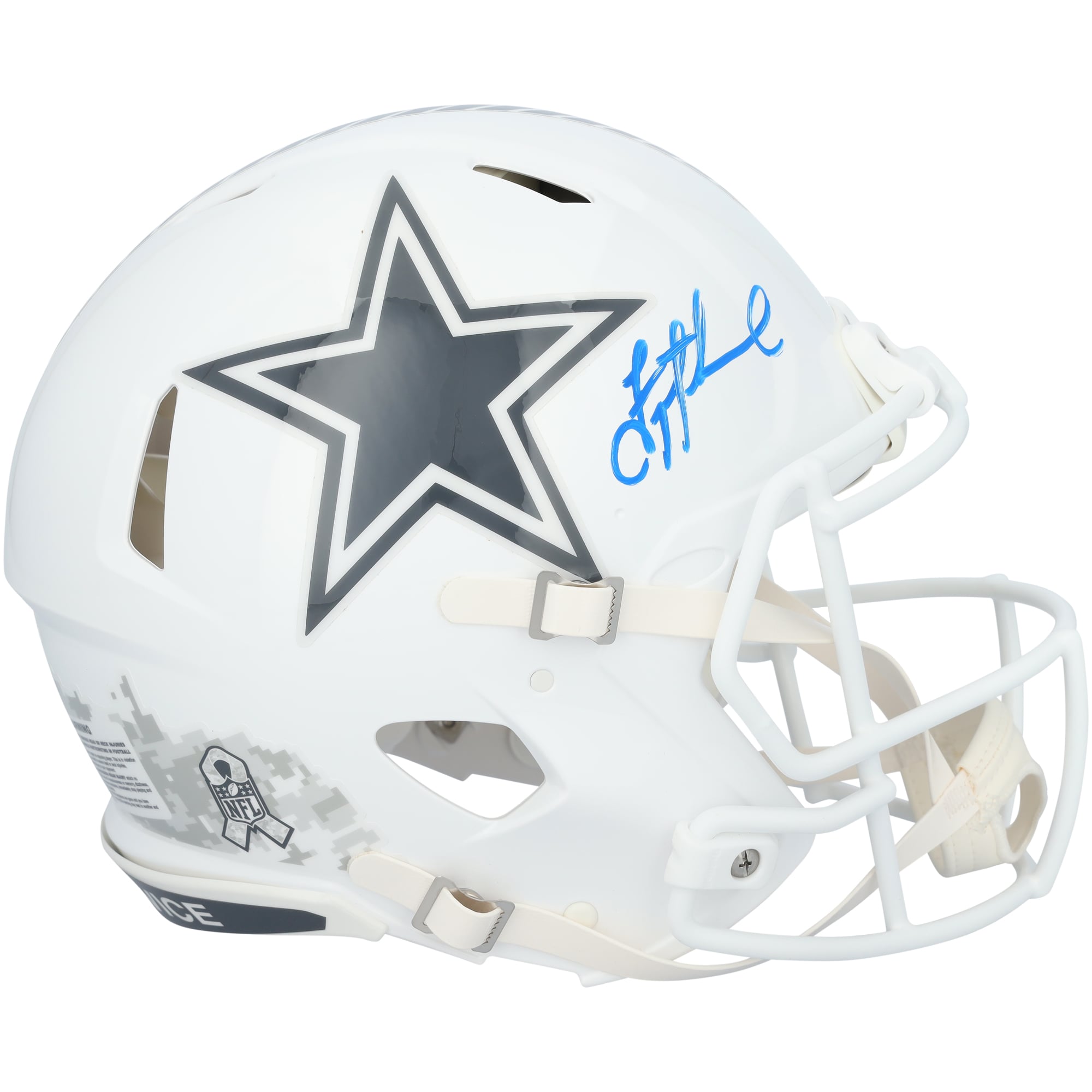 Casque authentique Riddell Salute To Service Speed ​​2024 autographié par Troy Aikman des Cowboys de Dallas