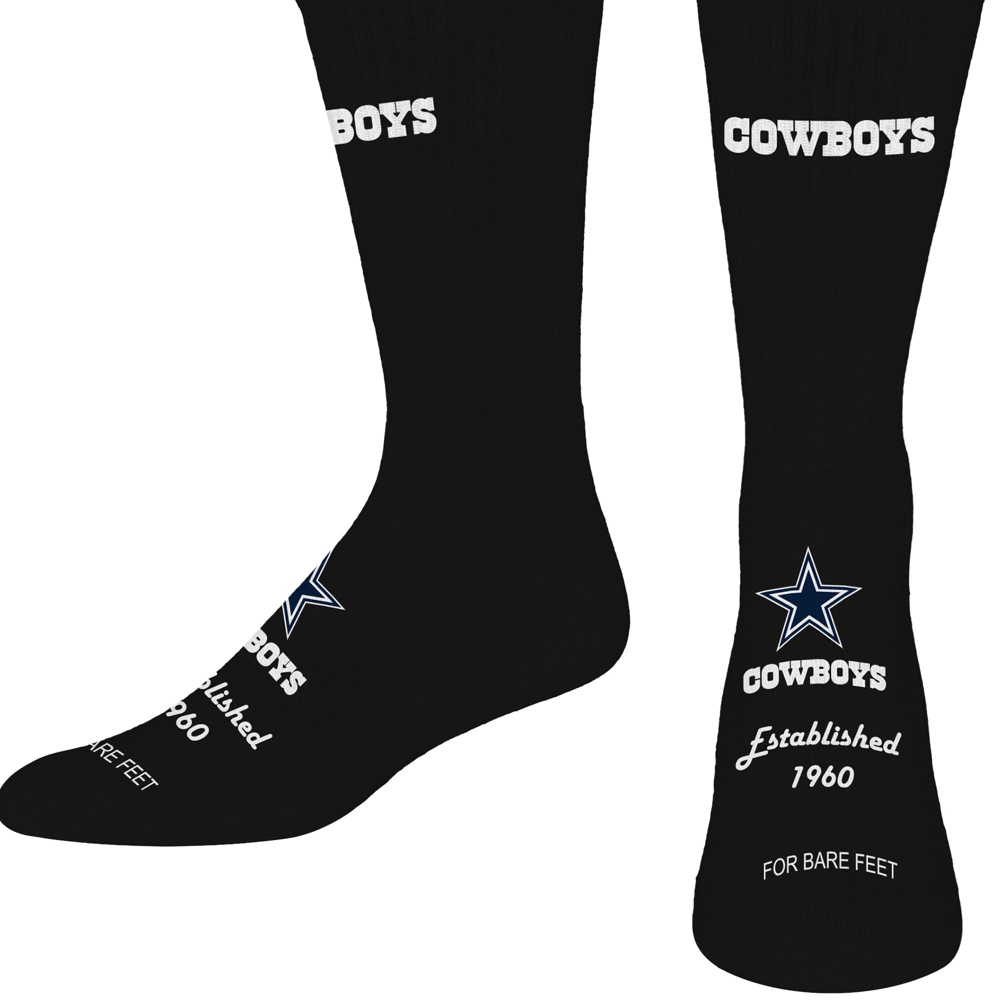 Chaussettes unisexes noires Dallas Cowboys, modèle haut de gamme, pour pieds nus