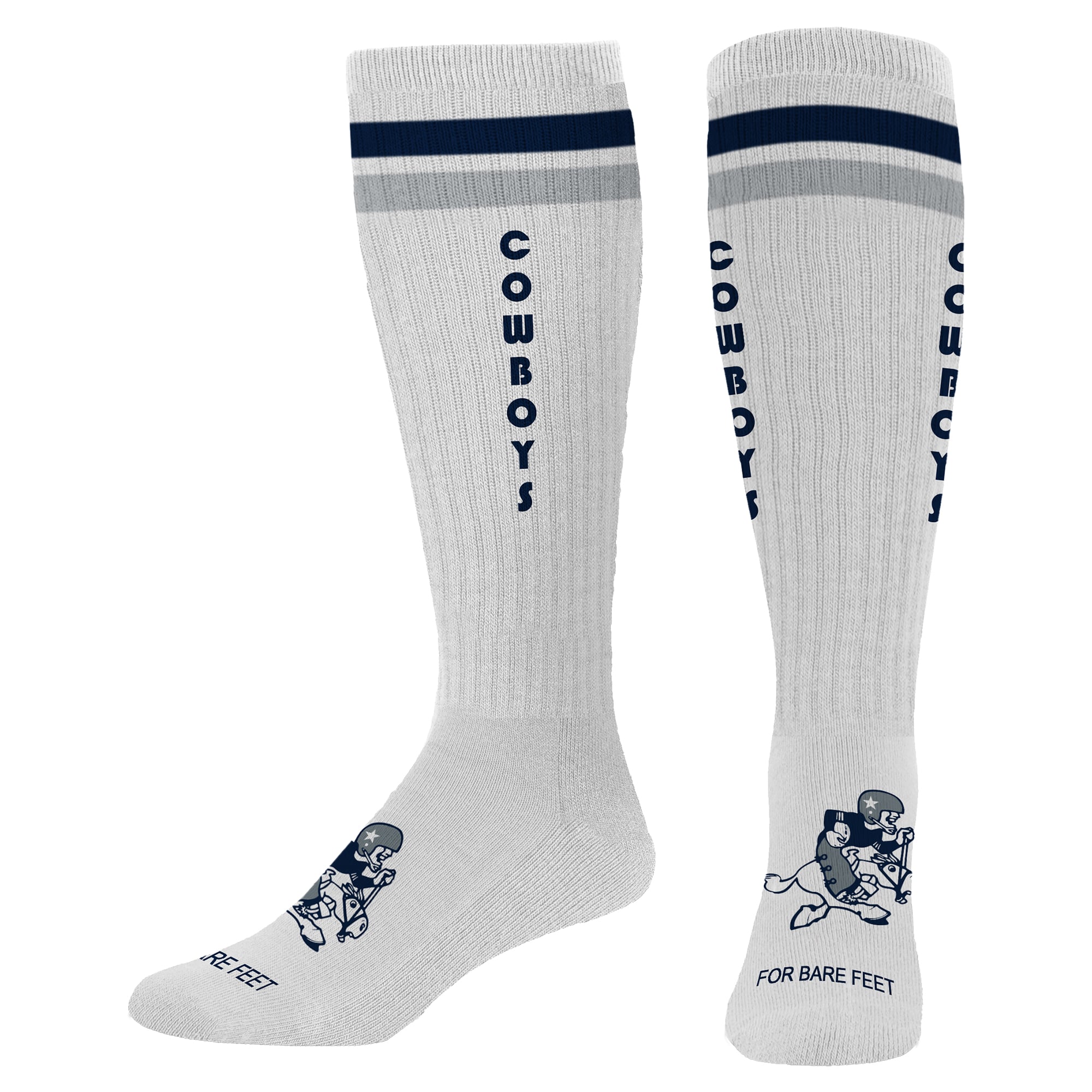 Chaussettes tubulaires blanches vintage Dallas Cowboys, unisexes, pour pieds nus