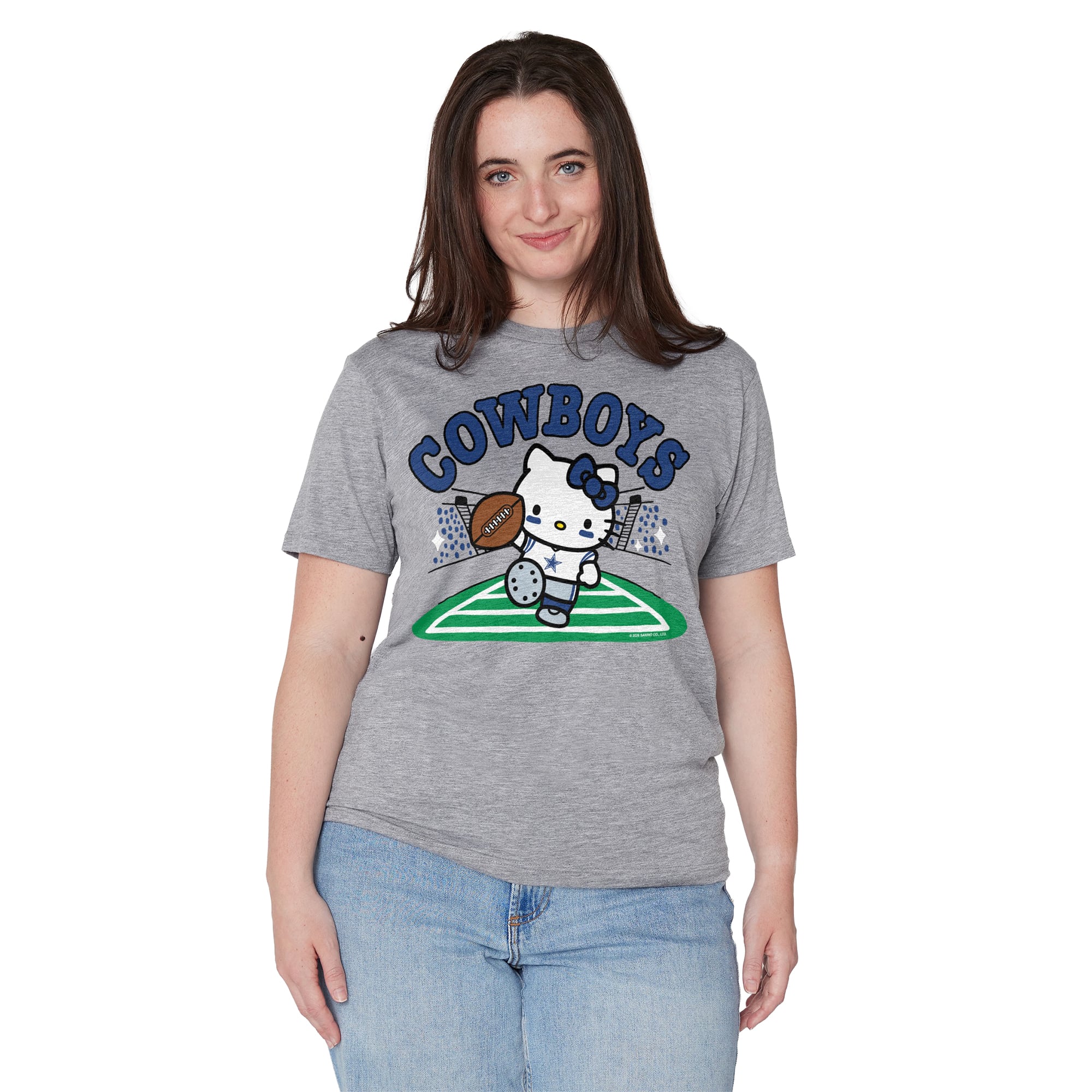 T-shirt unisexe gris hommage Dallas Cowboys x Hello Kitty en mélange de trois matières