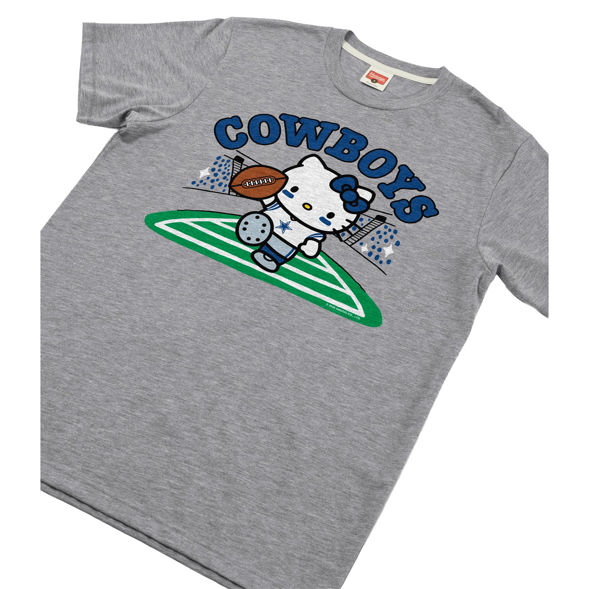 T-shirt unisexe gris hommage Dallas Cowboys x Hello Kitty en mélange de trois matières