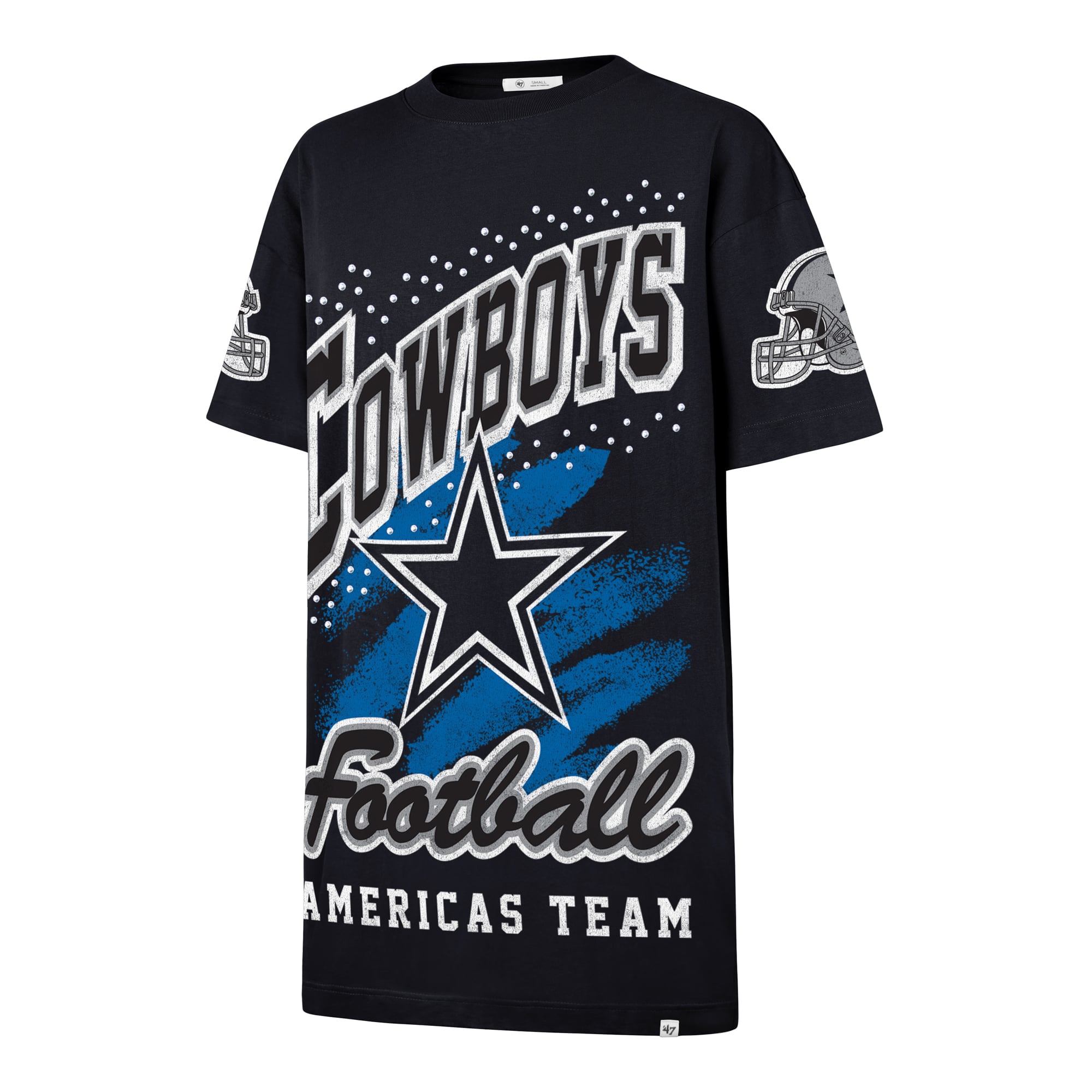 Women's '47 Navy Dallas Cowboys Oversized Gemstone Swash T-Shirt Dress